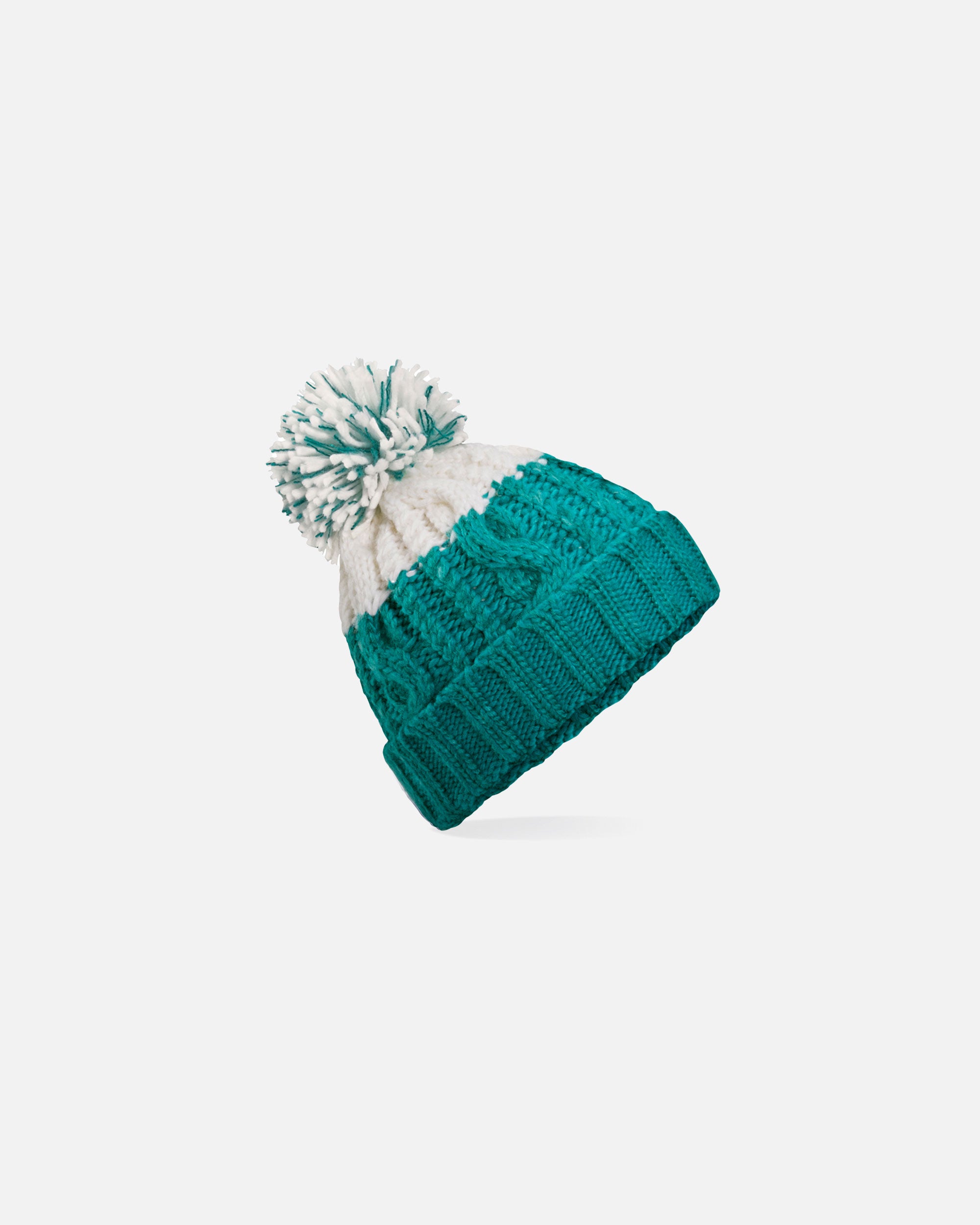 Zweifarbige Mütze mit Bommel Emerald-Soft White von VIVID