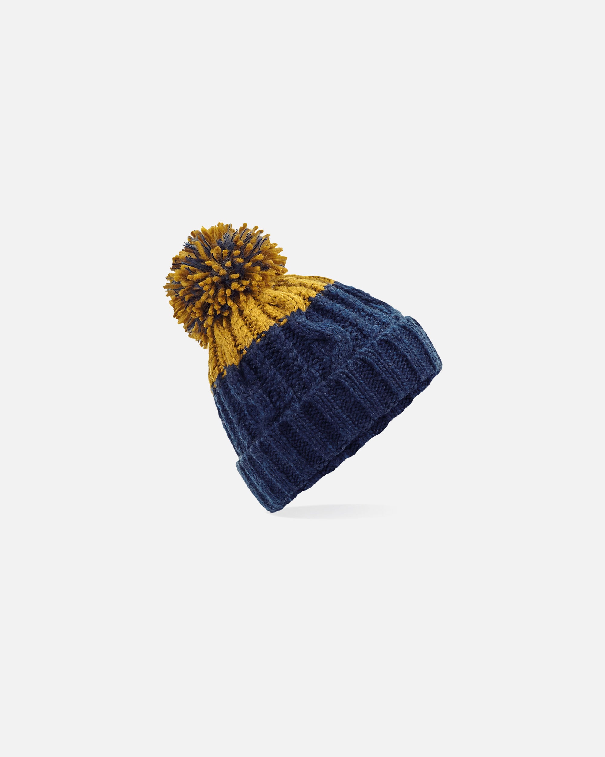 Zweifarbige Mütze mit Bommel Oxford Navy-Mustard von VIVID