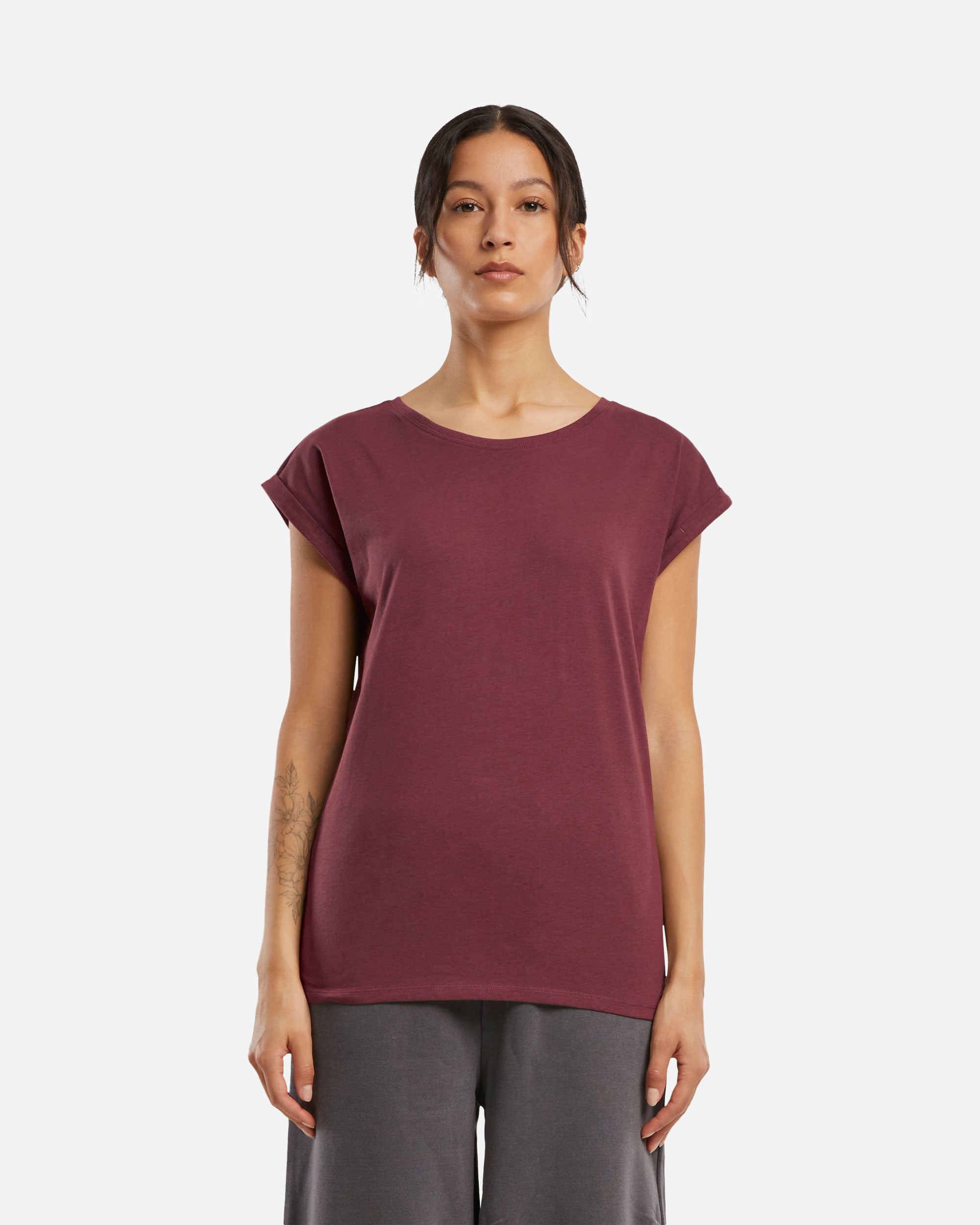 Damen T-Shirt mit verlängerten Schultern Burgundy von VIVID