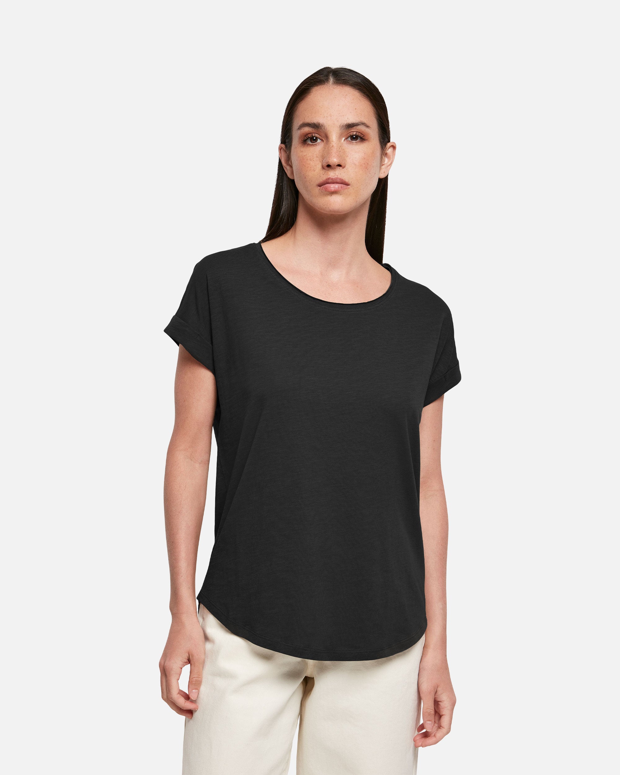 Damen T-Shirt mit verlängertem Saum Black von VIVID