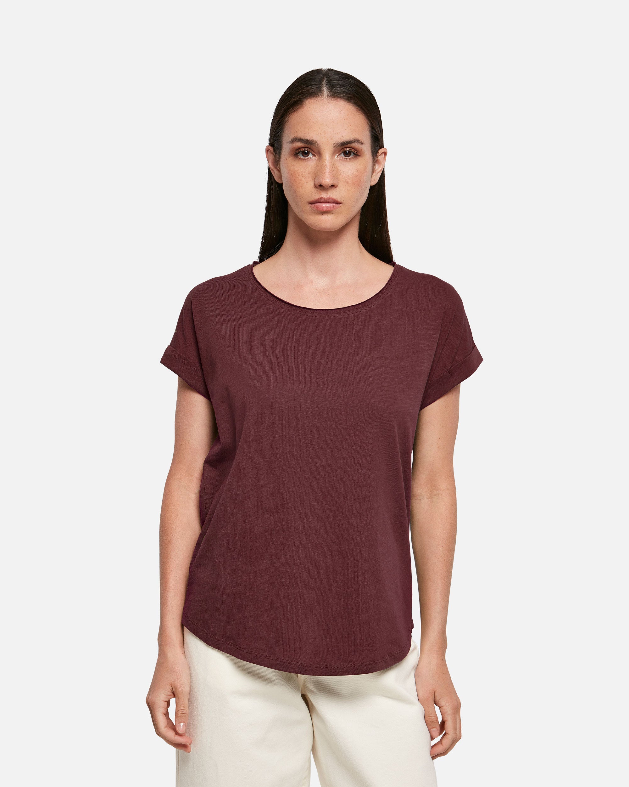 Damen T-Shirt mit verlängertem Saum Burgundy von VIVID