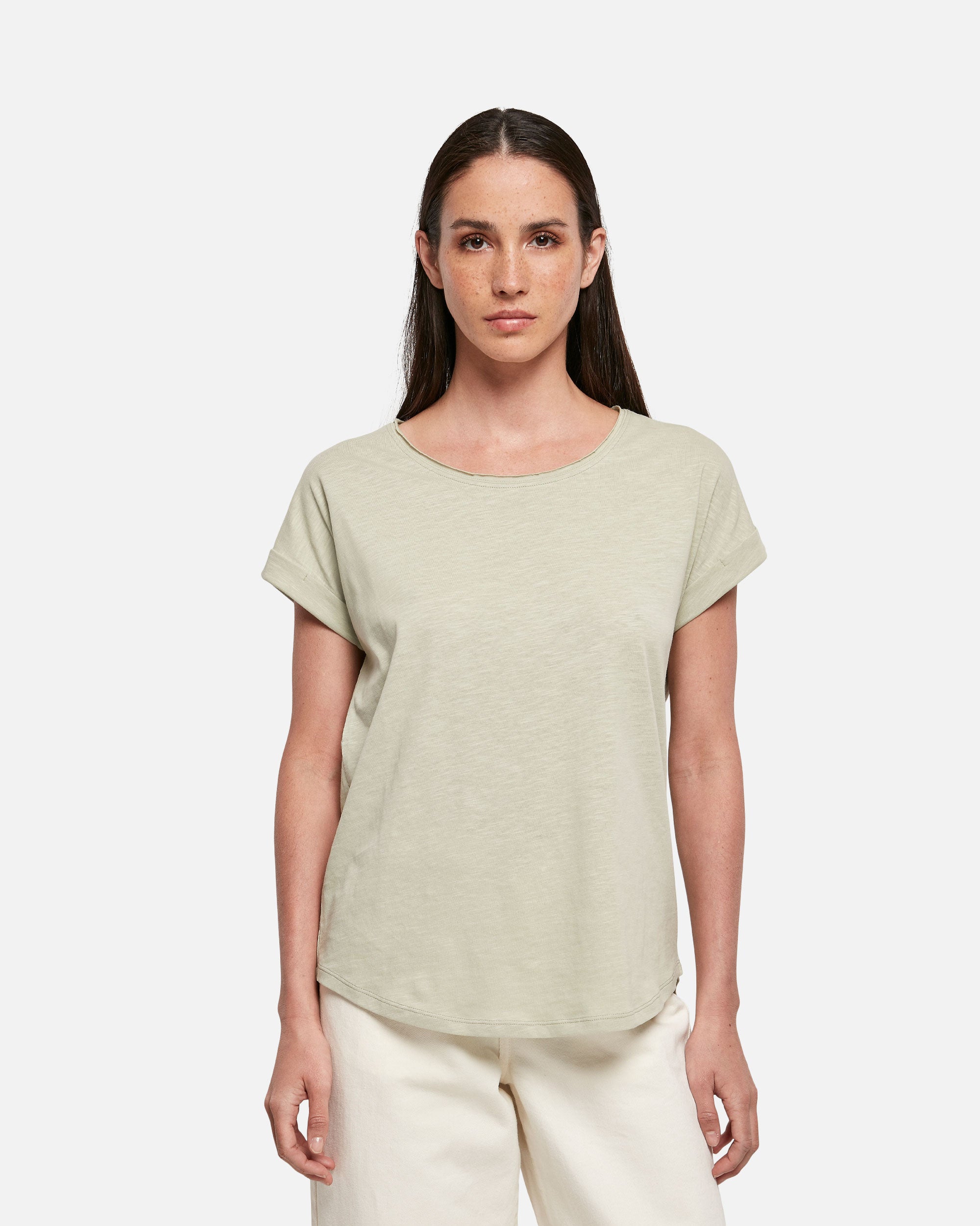 Damen T-Shirt mit verlängertem Saum Soft Salvia von VIVID