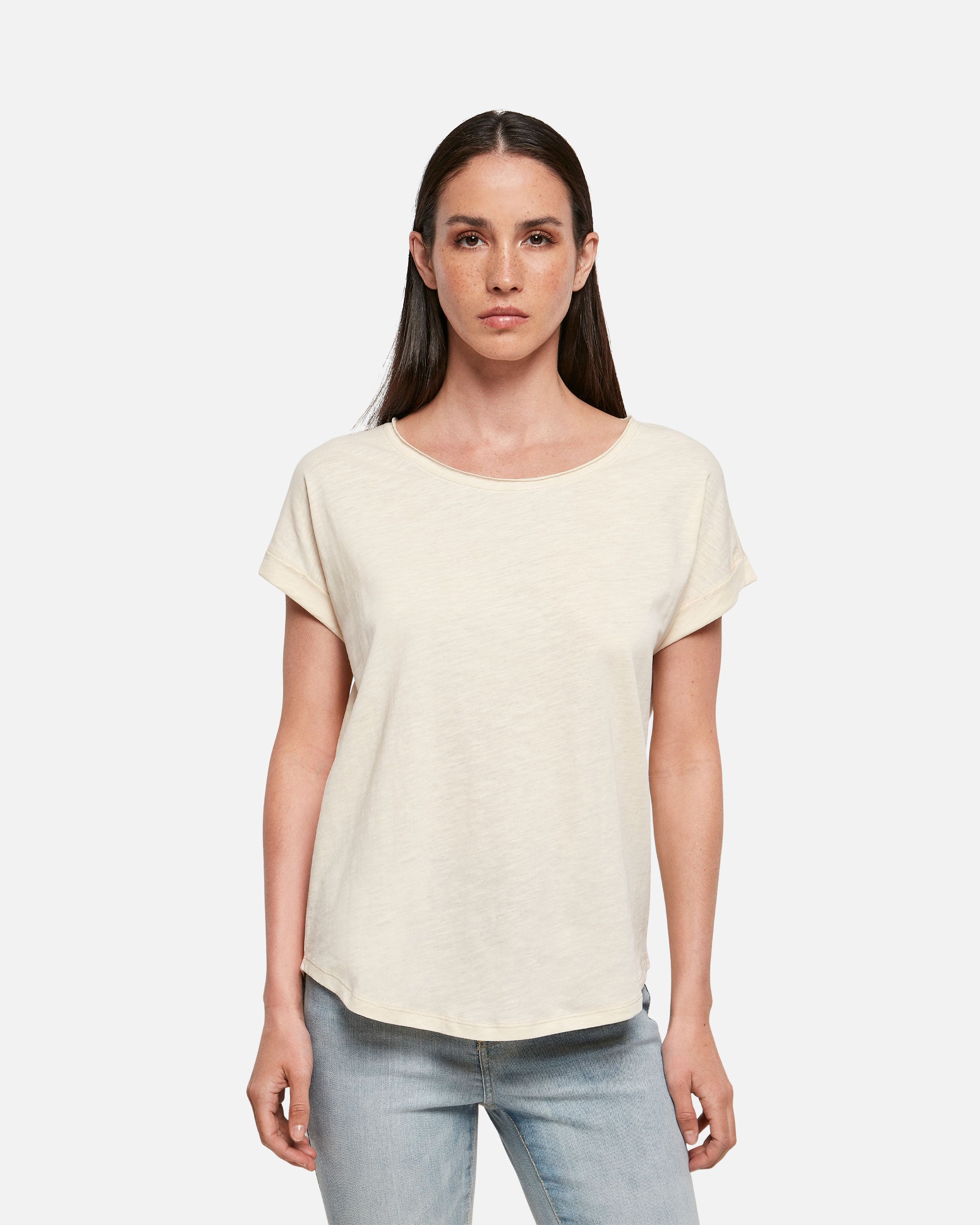Damen T-Shirt mit verlängertem Saum White Sand von VIVID
