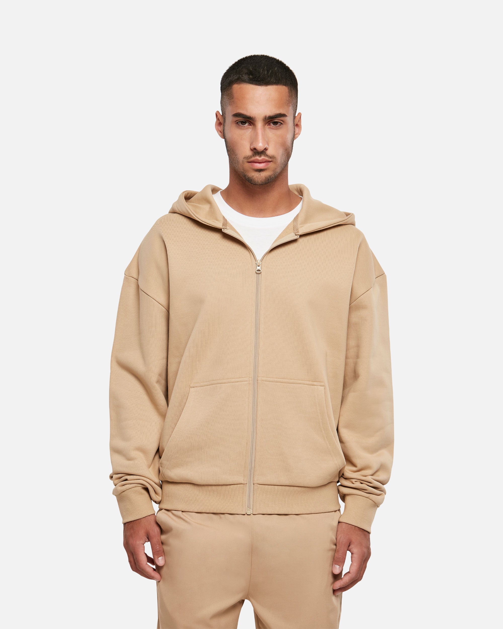 Schwerer Herren Zip Kapuzenpullover Beige von VIVID