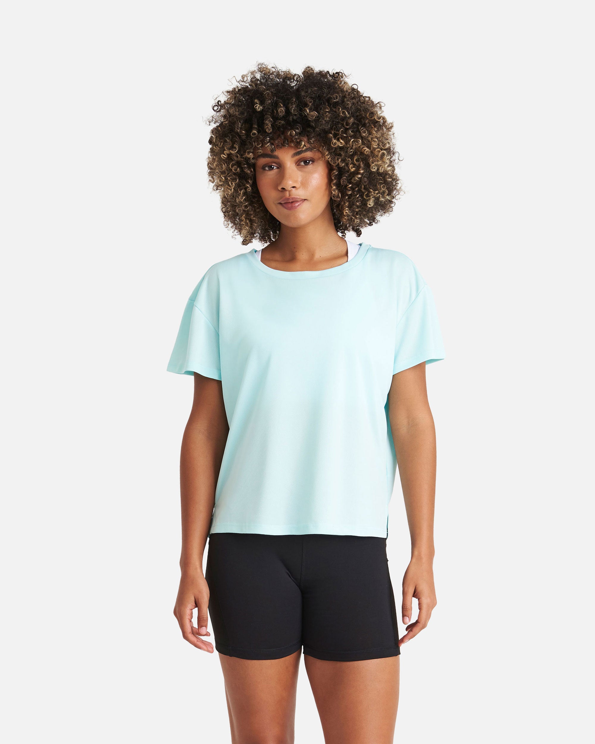 Damen Sport T-Shirt mit offenen Rückendetail Blue Mint von VIVID