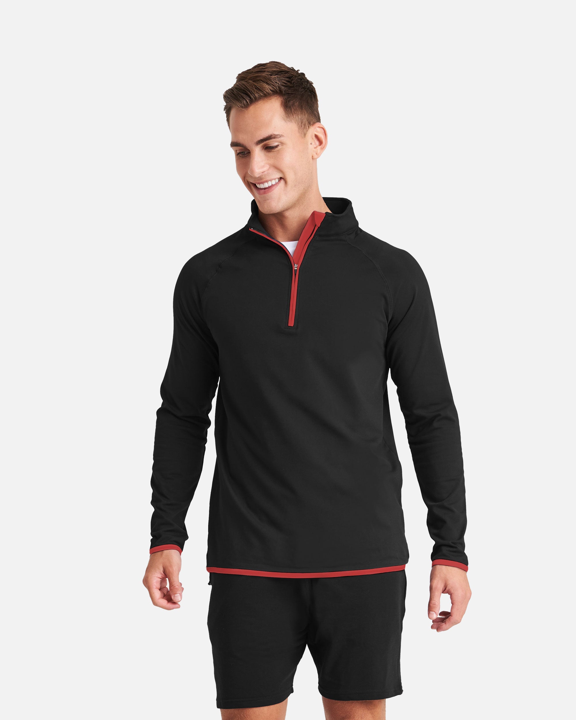 Herren ½ Zip Sport Langarmshirt Black-Red von VIVID