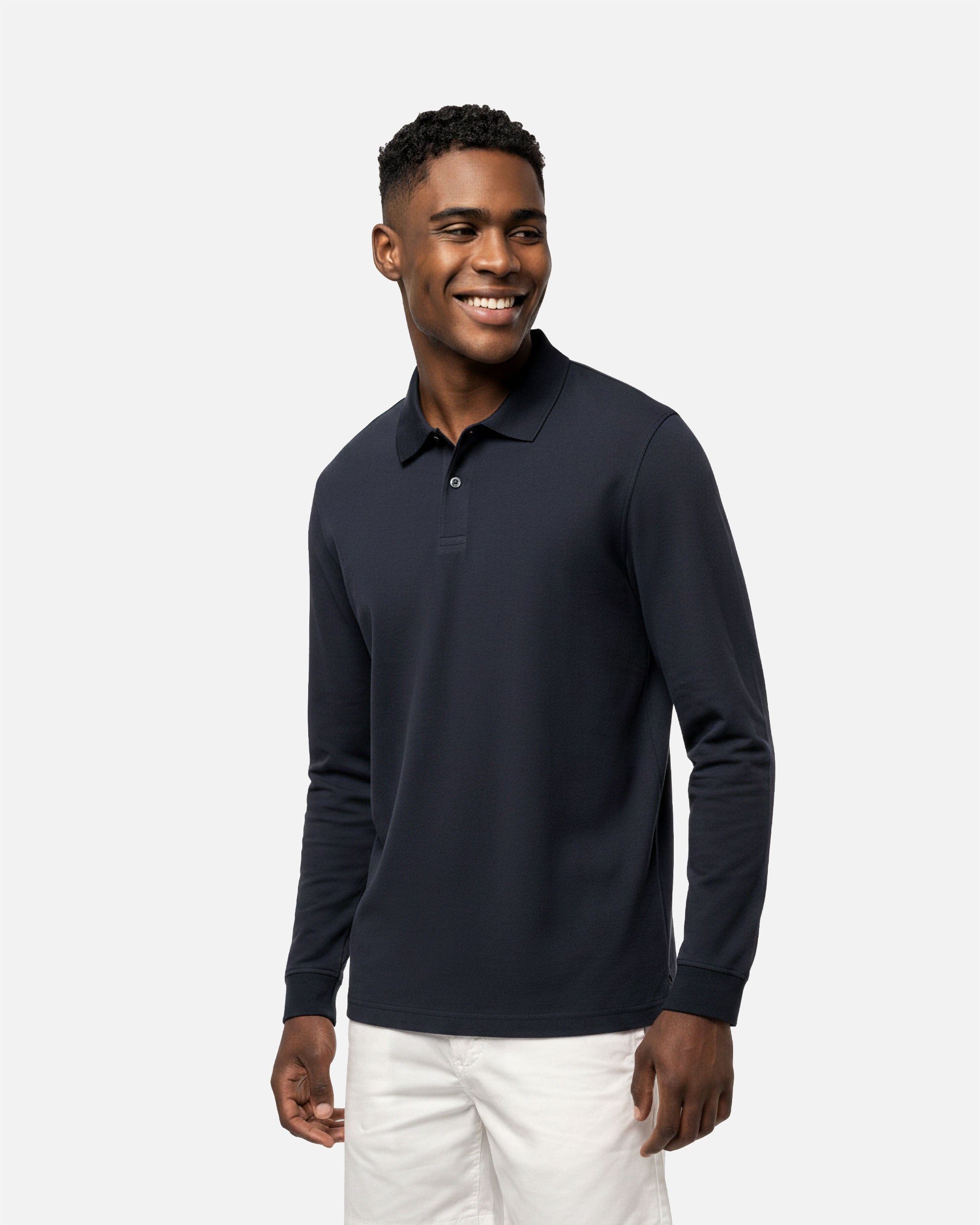 Klassisches Herren Piqué Polo Langarmshirt 2.0 Navy Blue von VIVID