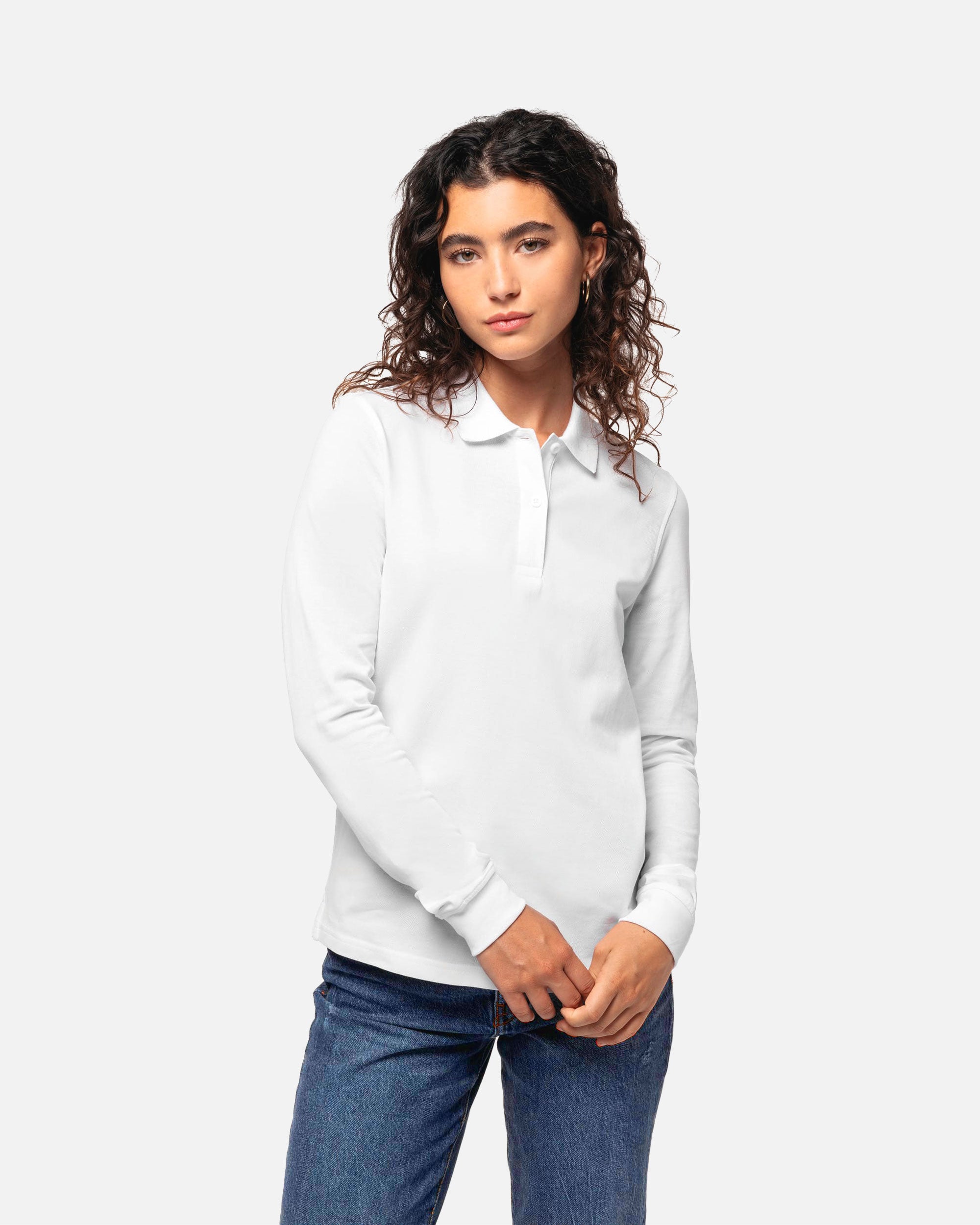 Klassisches Damen Piqué Polo Langarmshirt 2.0 White von VIVID