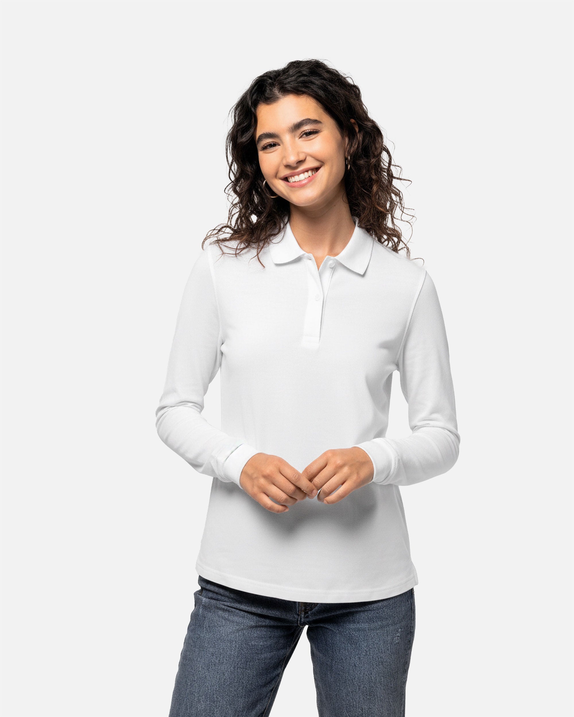 Klassisches Damen Piqué Polo Langarmshirt 2.0 White von VIVID