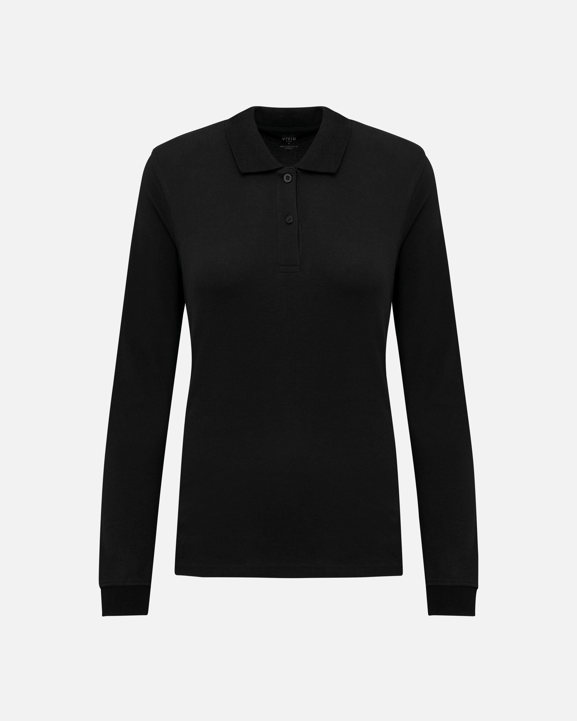 Klassisches Damen Piqué Polo Langarmshirt 2.0 Black von VIVID
