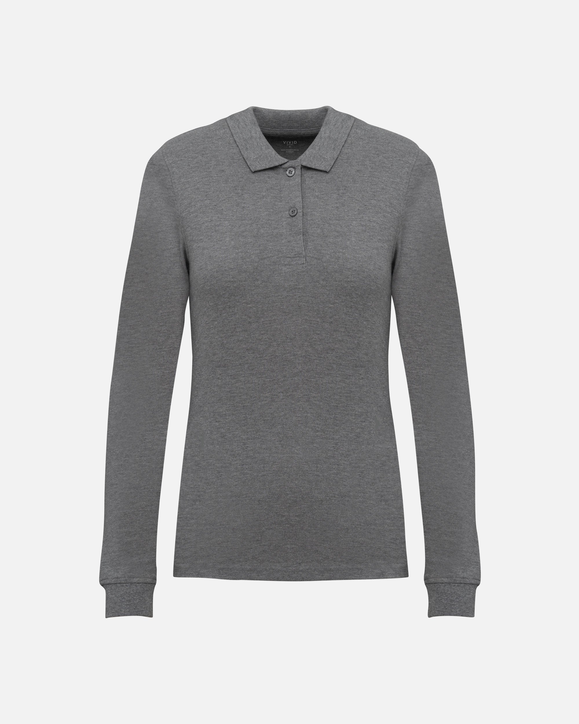 Klassisches Damen Piqué Polo Langarmshirt 2.0 Grey Heather von VIVID