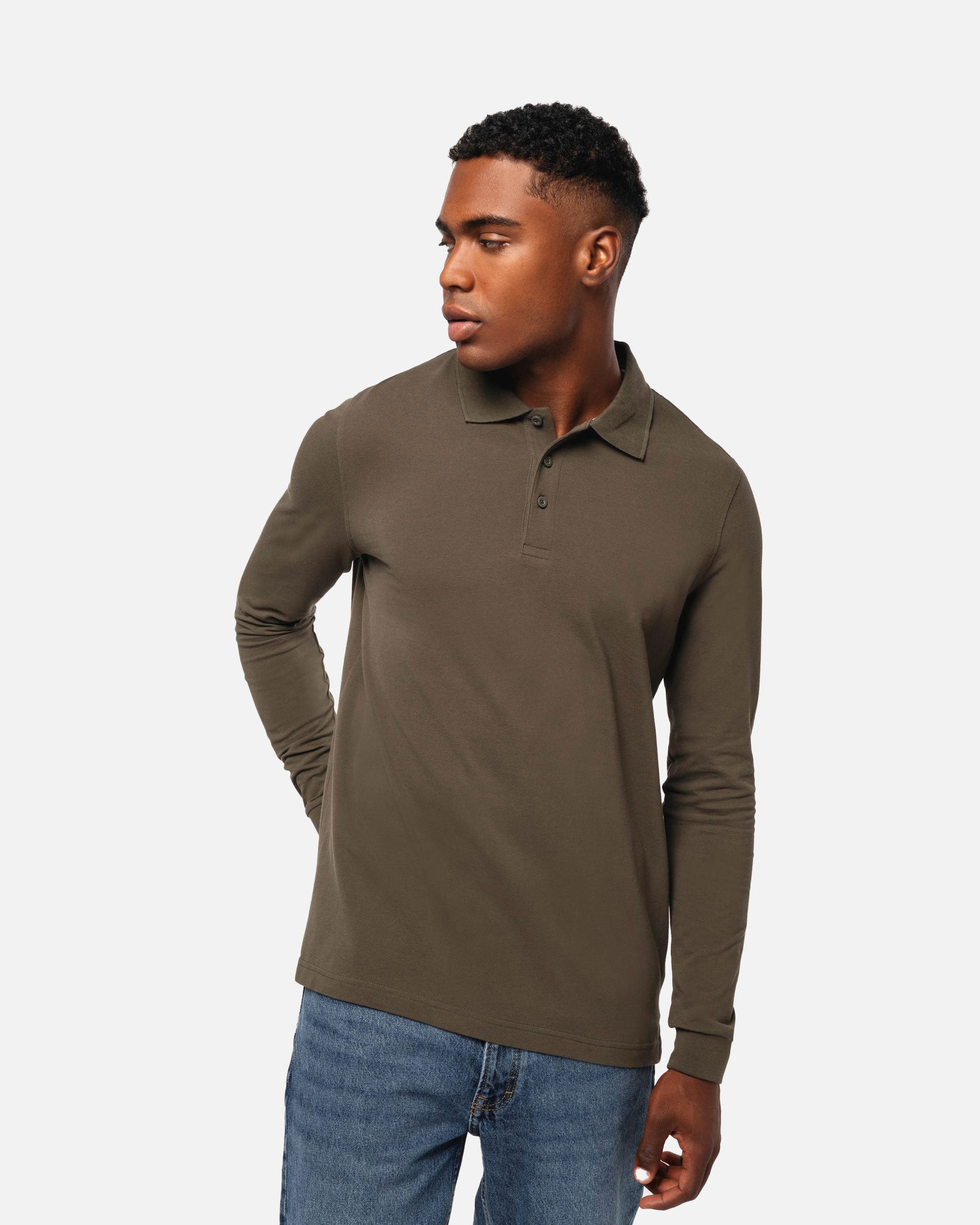Schweres Herren Piqué Polo Langarmshirt