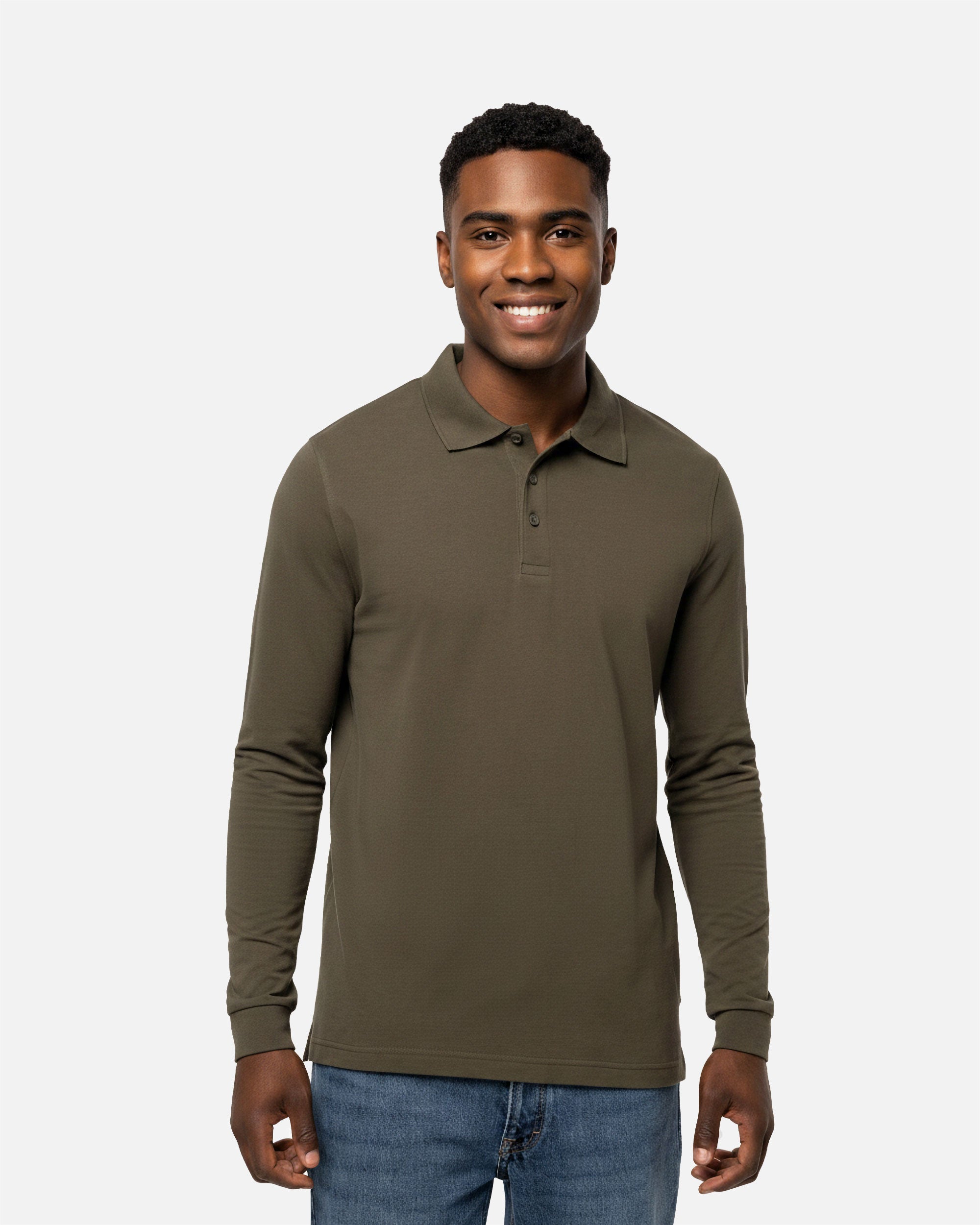 Schweres Herren Piqué Polo Langarmshirt Khaki von VIVID