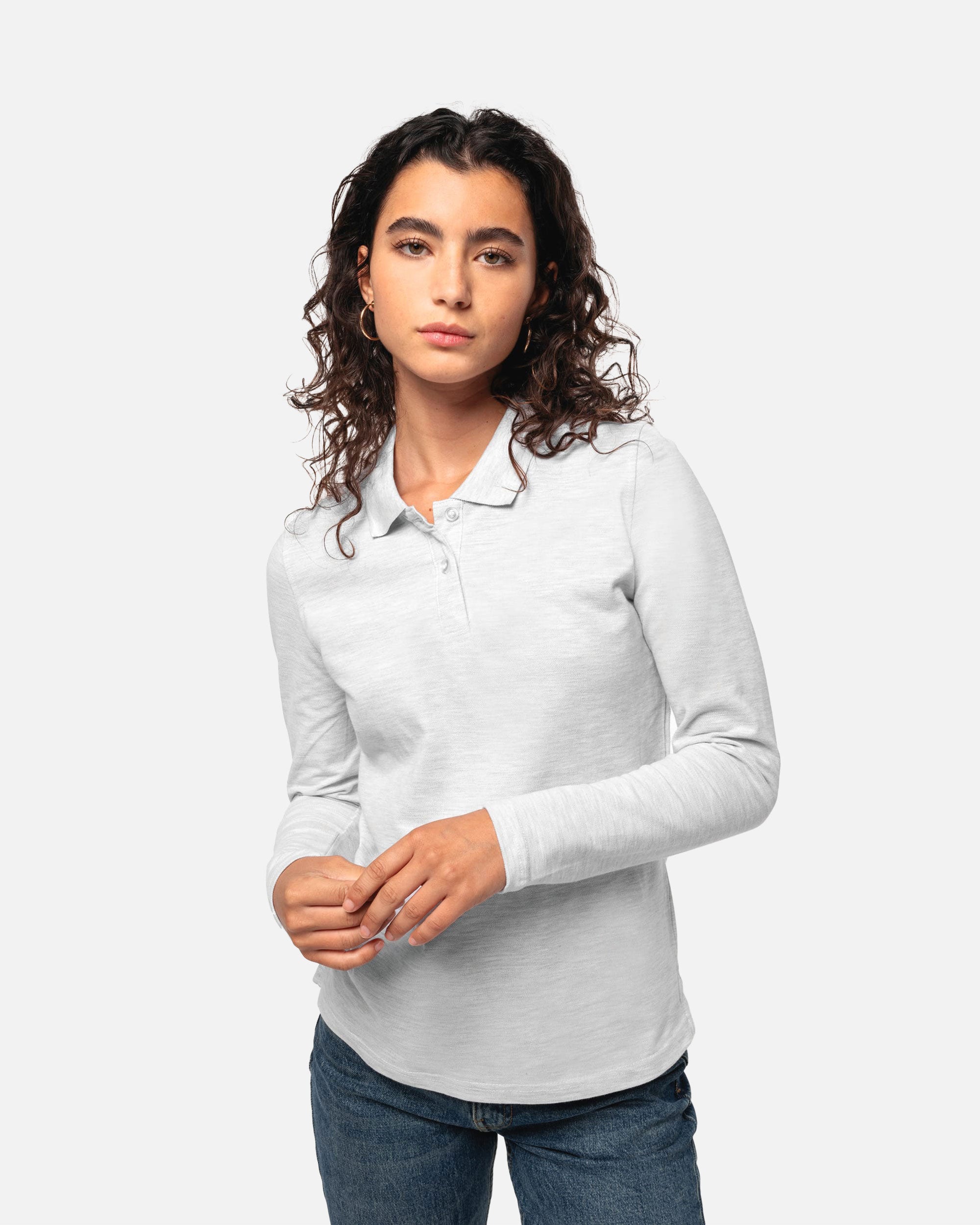 Schweres Damen Piqué Polo Langarmshirt Ash Heather von VIVID