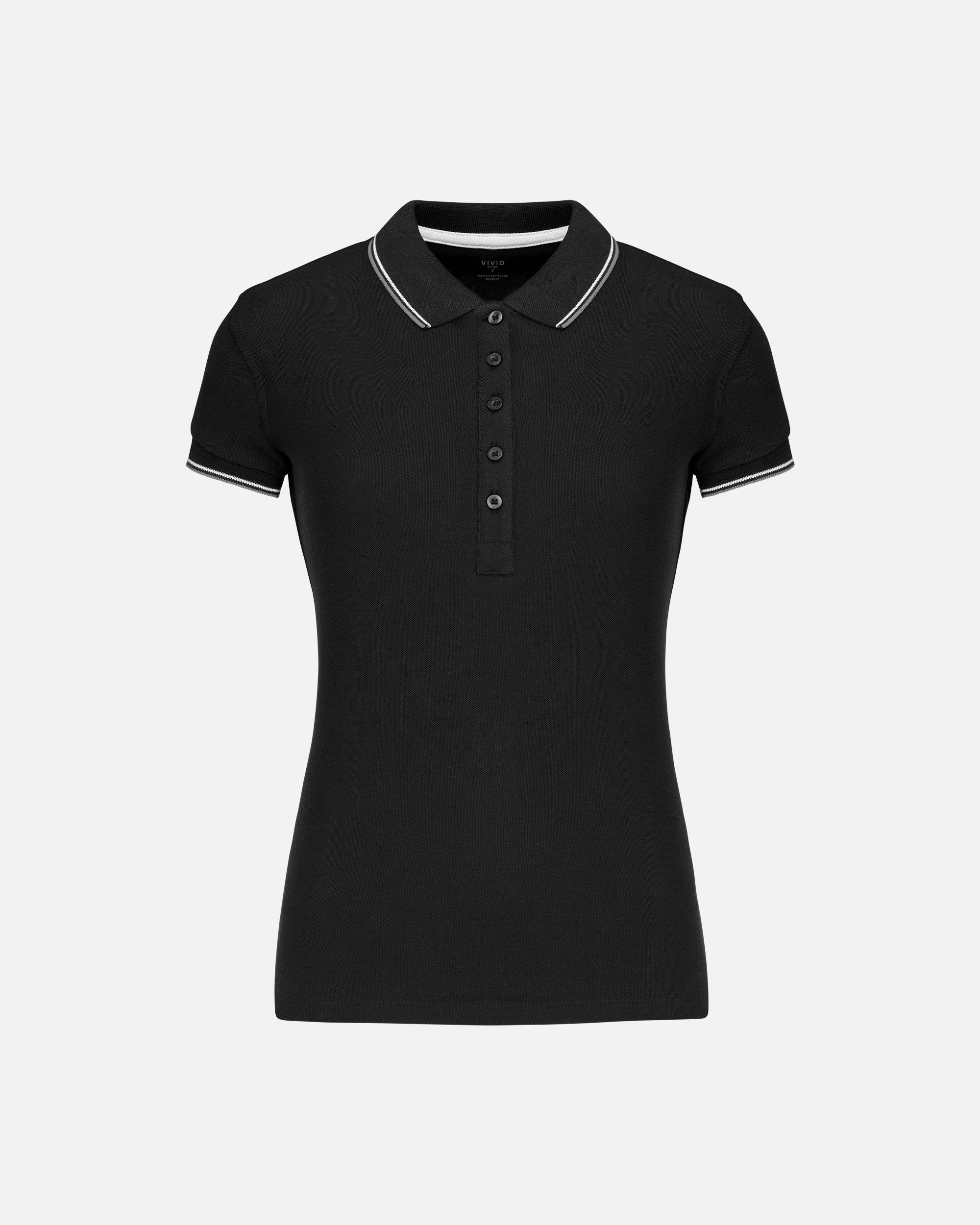 Schweres Damen Piqué Polo T-Shirt mit Kontrastfarben Black-Light Grey-White von VIVID
