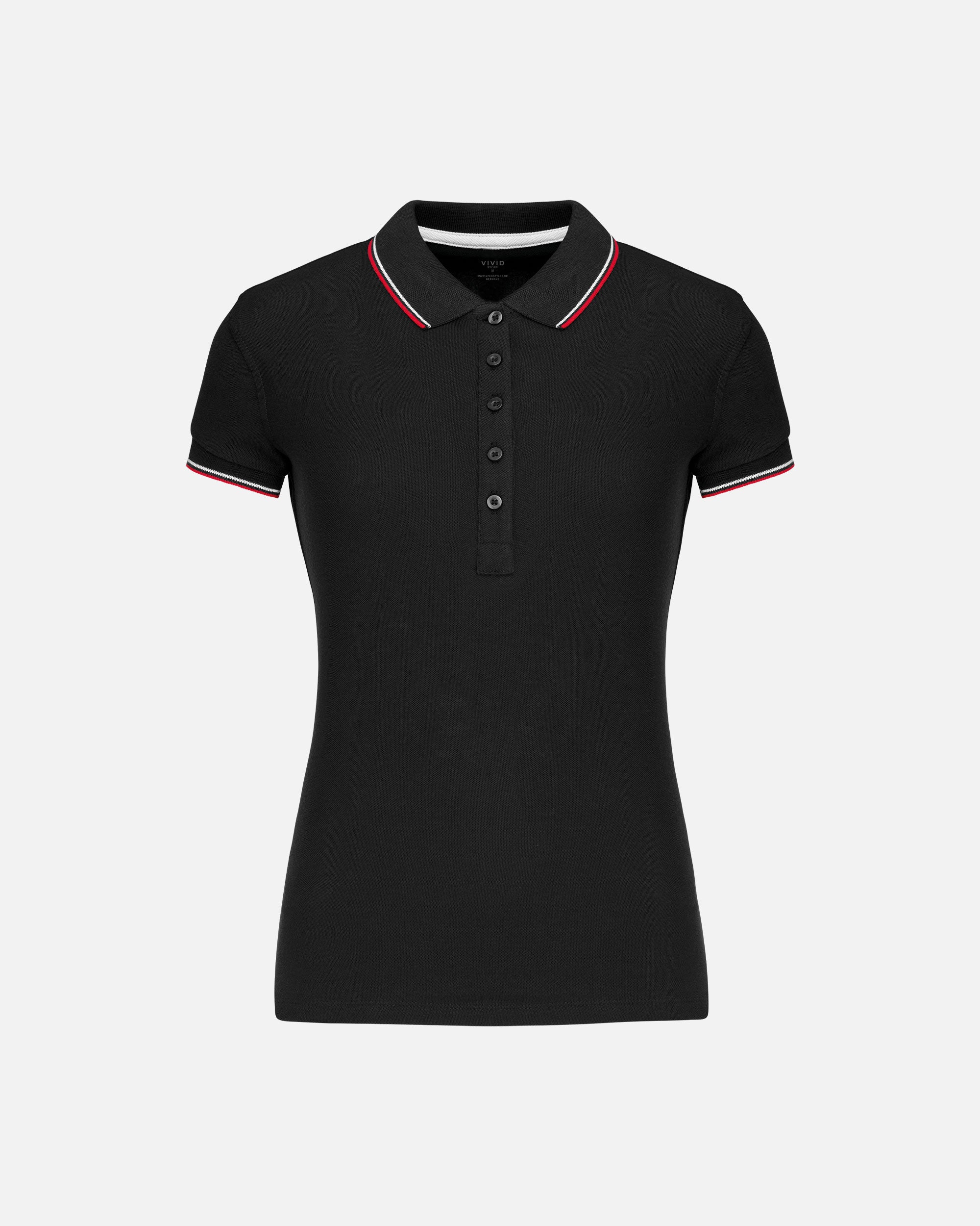 Schweres Damen Piqué Polo T-Shirt mit Kontrastfarben Black-Red-White von VIVID