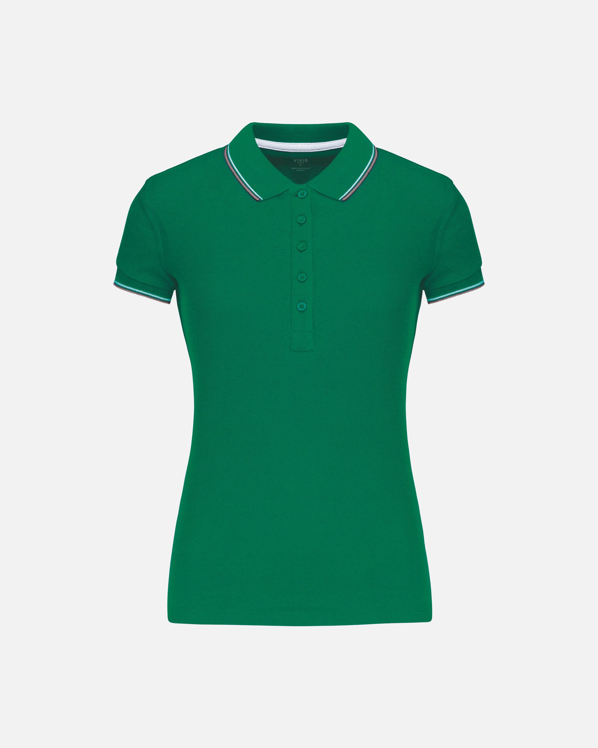 Schweres Damen Piqué Polo T-Shirt mit Kontrastfarben Kelly Green-Grey-White von VIVID