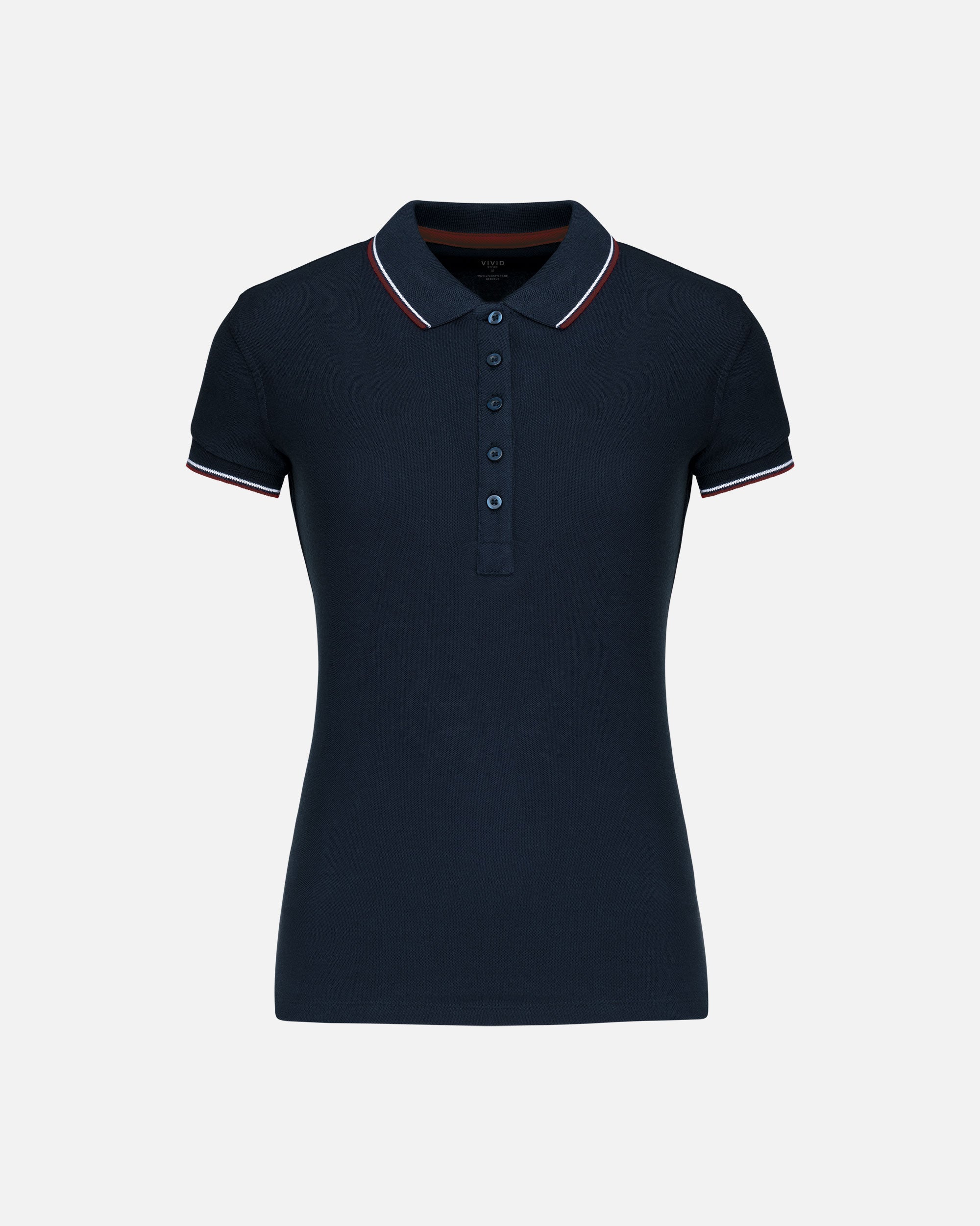 Schweres Damen Piqué Polo T-Shirt mit Kontrastfarben Navy Blue-Burgundy-White von VIVID