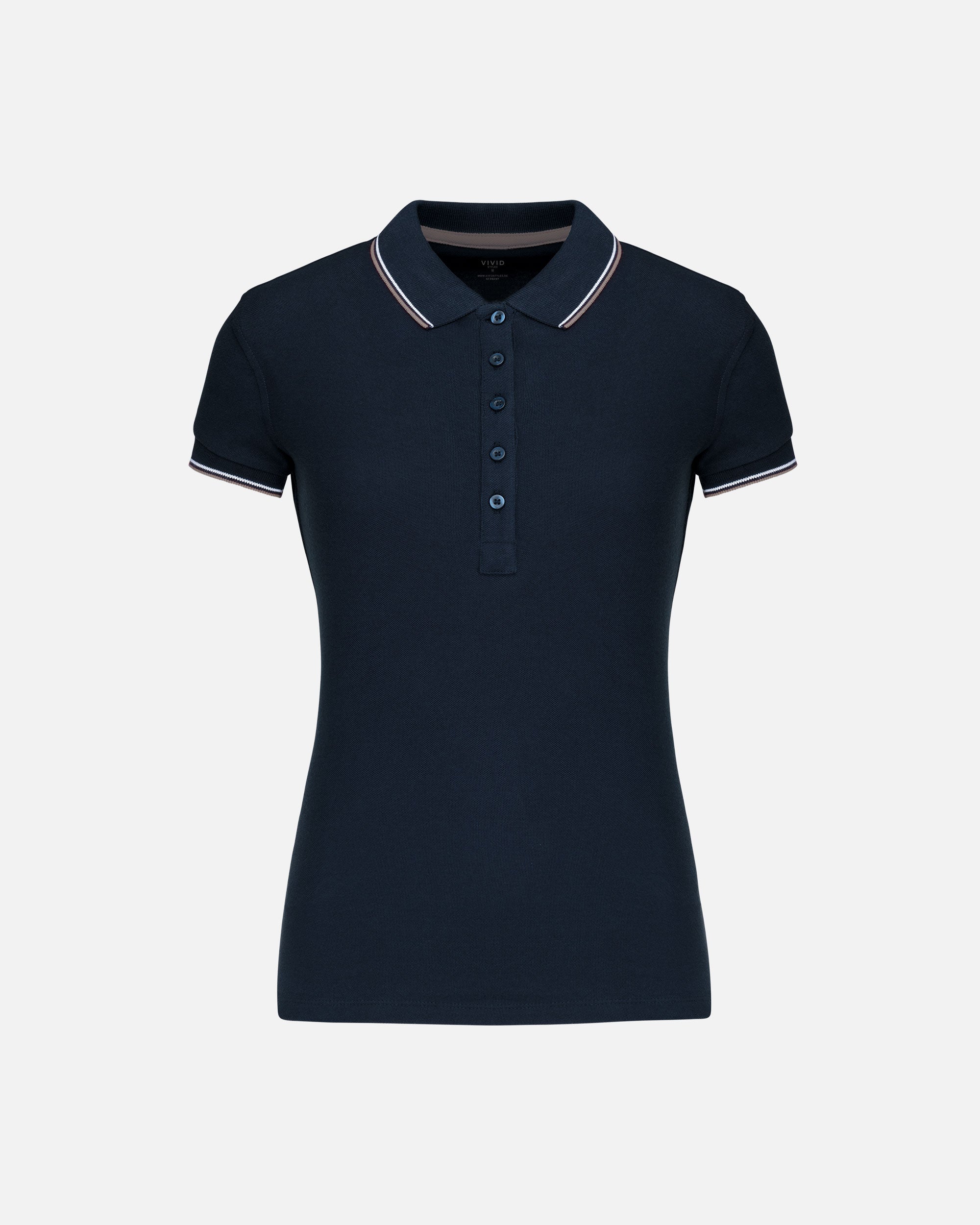 Schweres Damen Piqué Polo T-Shirt mit Kontrastfarben Navy Blue-Light Grey-White von VIVID