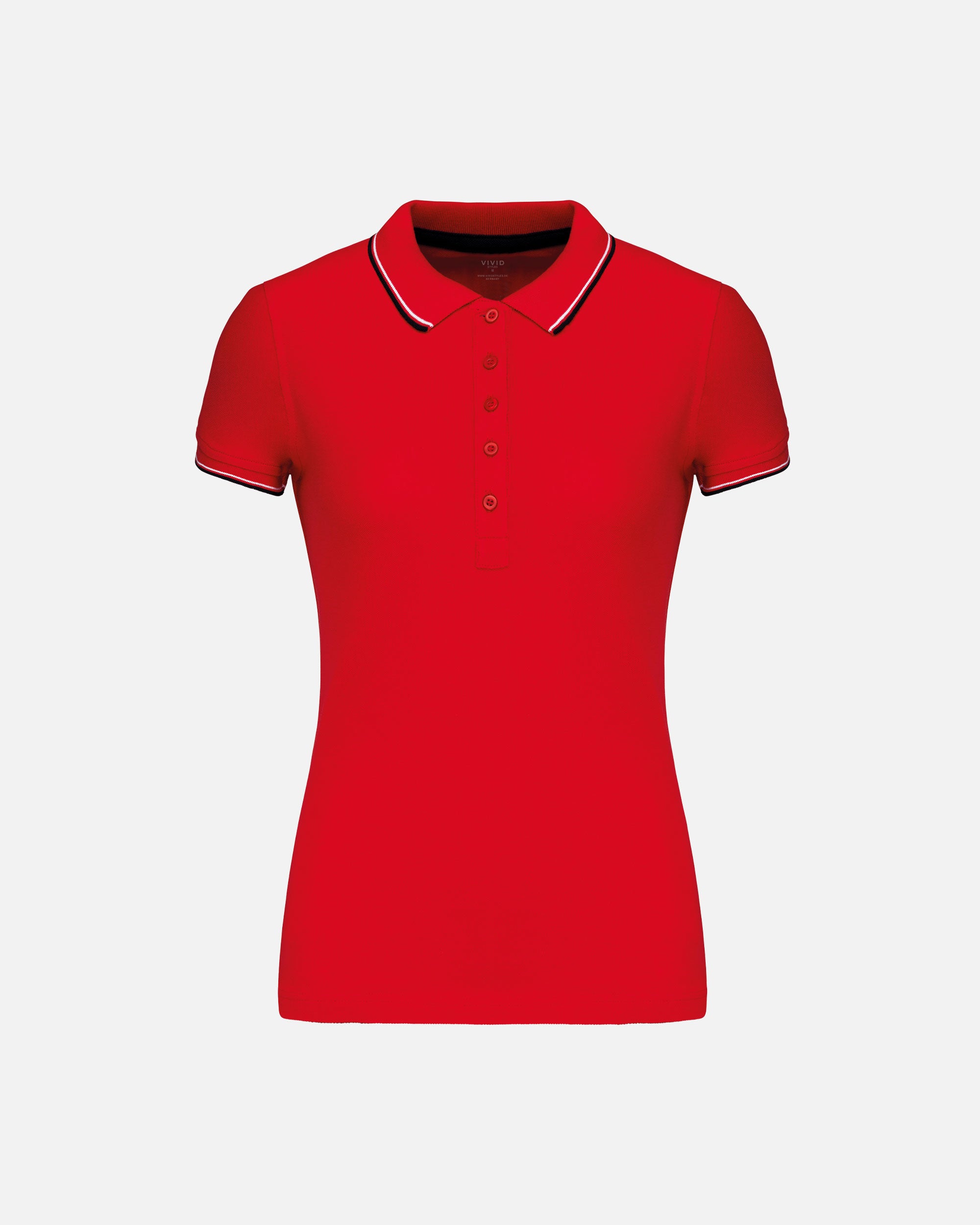 Schweres Damen Piqué Polo T-Shirt mit Kontrastfarben Red-Navy Blue-White von VIVID
