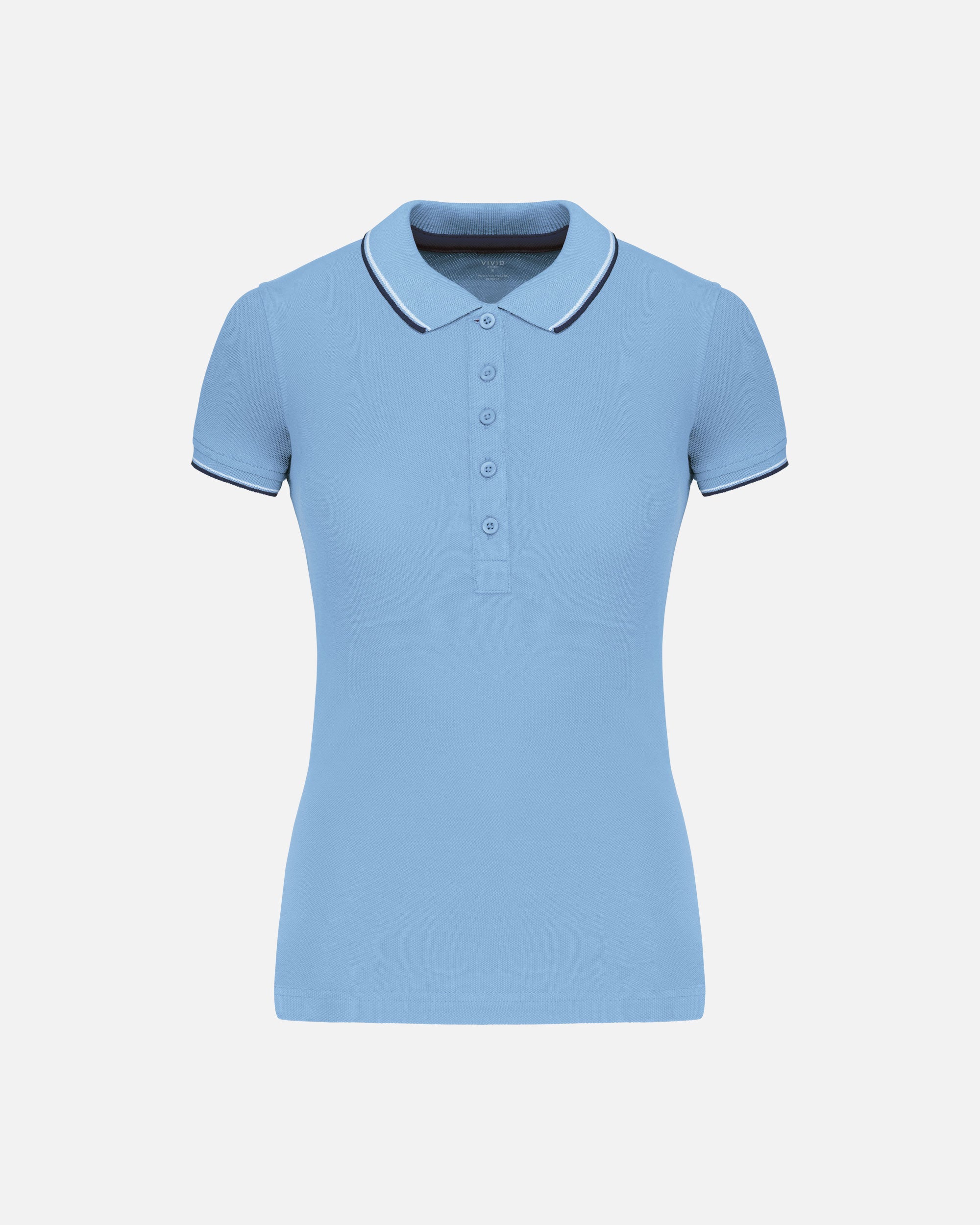 Schweres Damen Piqué Polo T-Shirt mit Kontrastfarben Sky Blue-Navy Blue-White von VIVID