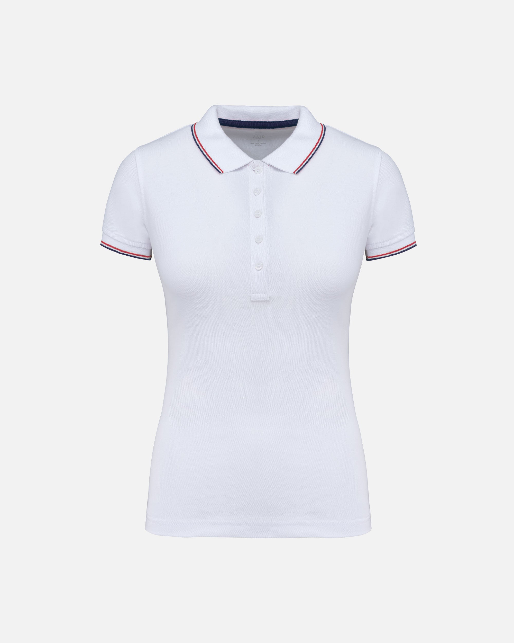 Schweres Damen Piqué Polo T-Shirt mit Kontrastfarben White-Navy Blue-Red von VIVID