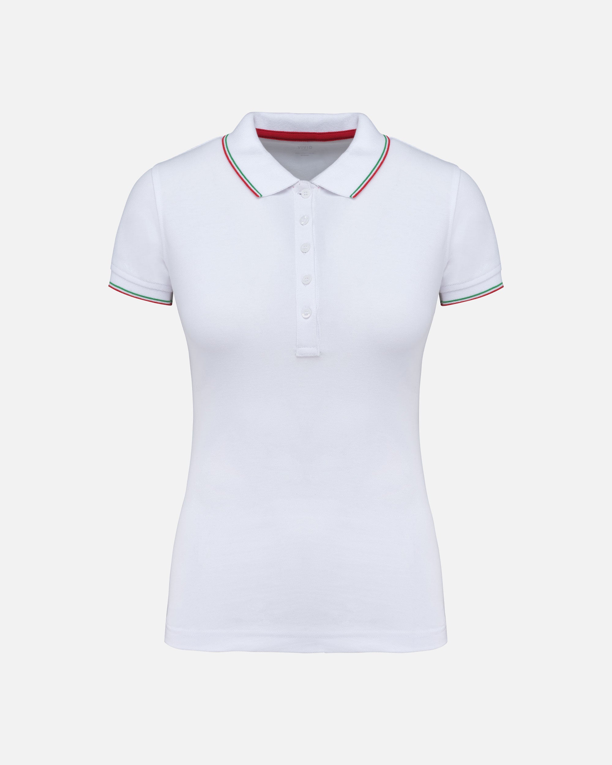 Schweres Damen Piqué Polo T-Shirt mit Kontrastfarben White-Red-Green von VIVID