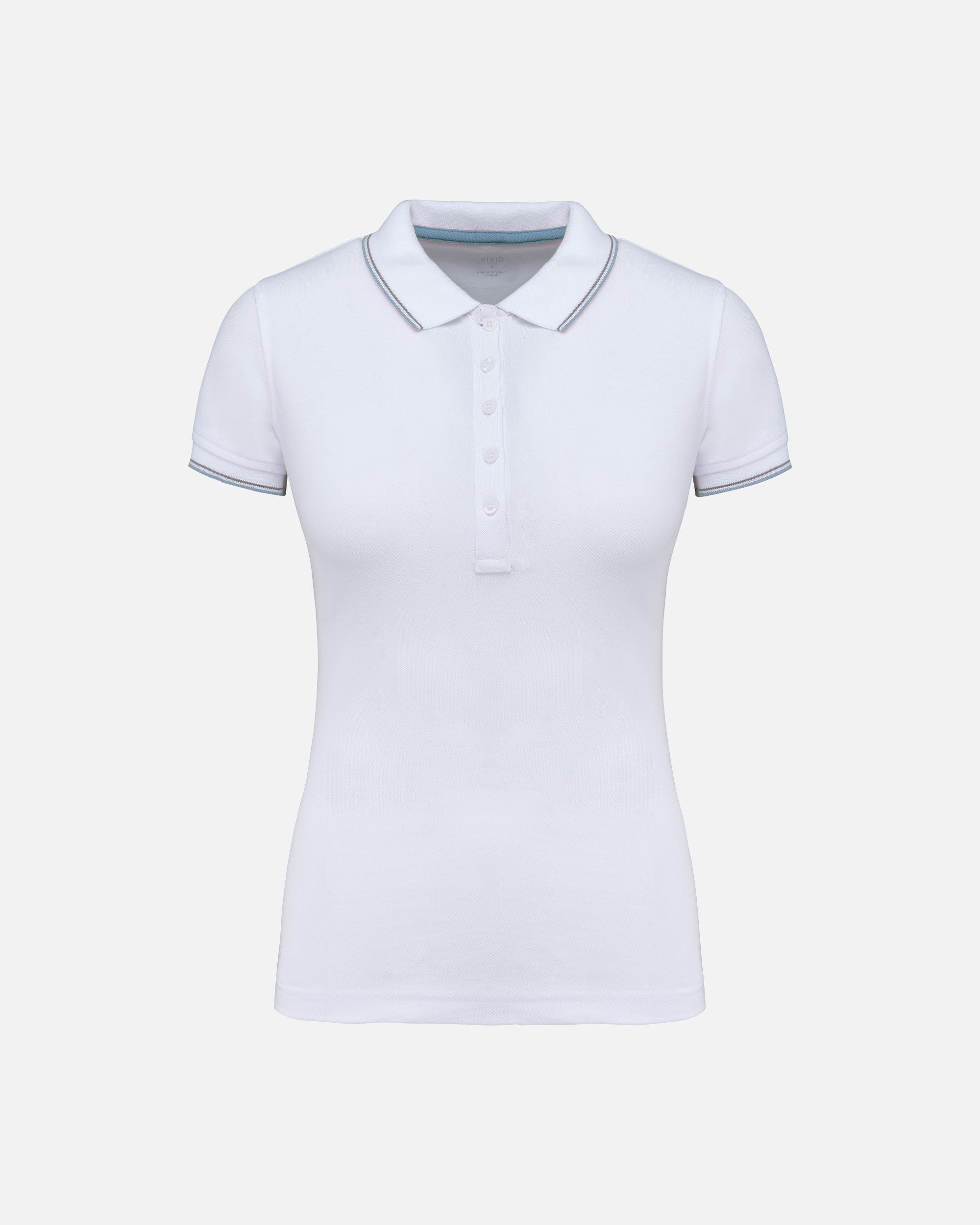 Schweres Damen Piqué Polo T-Shirt mit Kontrastfarben White-Sky Blue-Grey von VIVID
