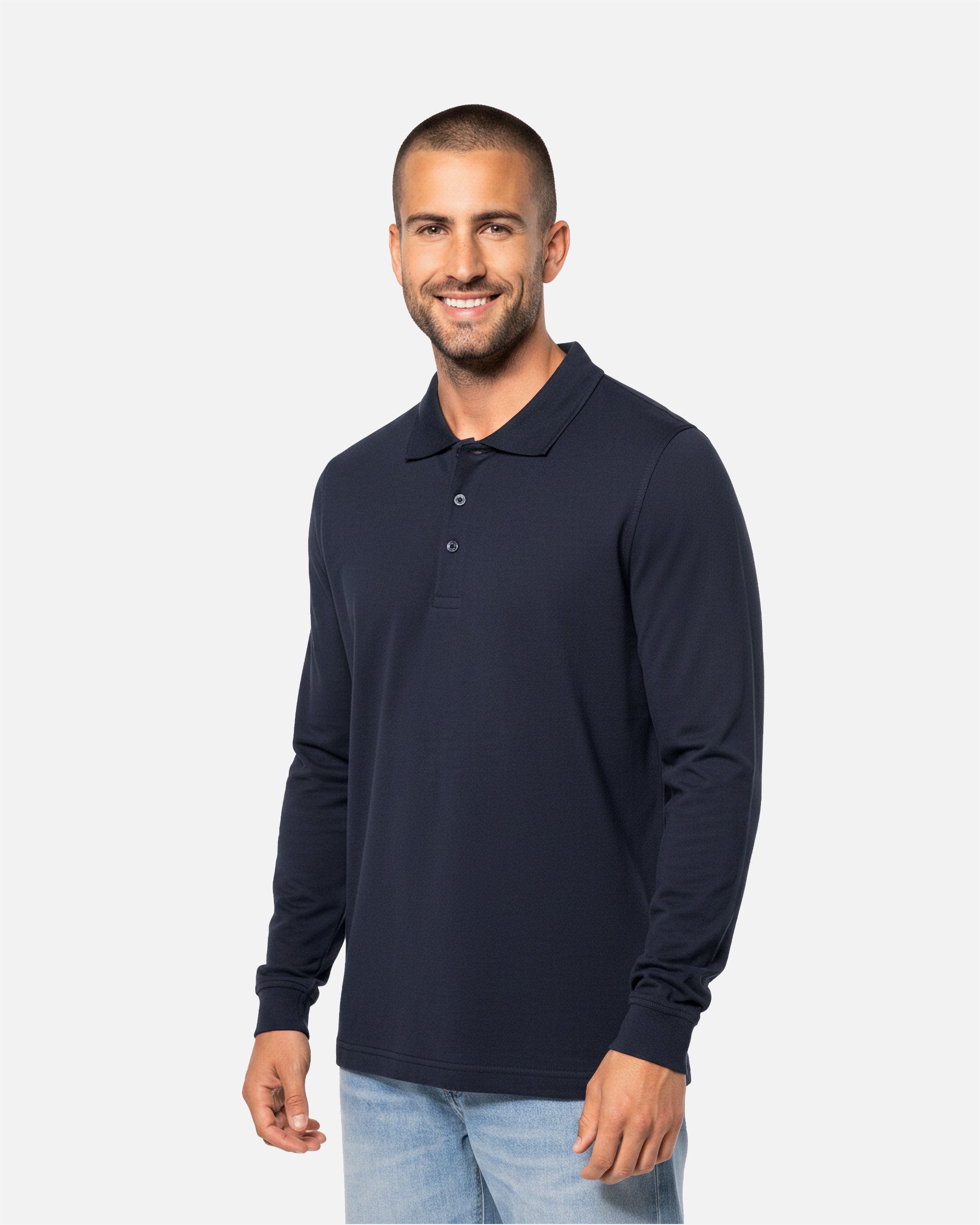 Klassisches Herren Piqué Polo Langarmshirt Navy Blue von VIVID
