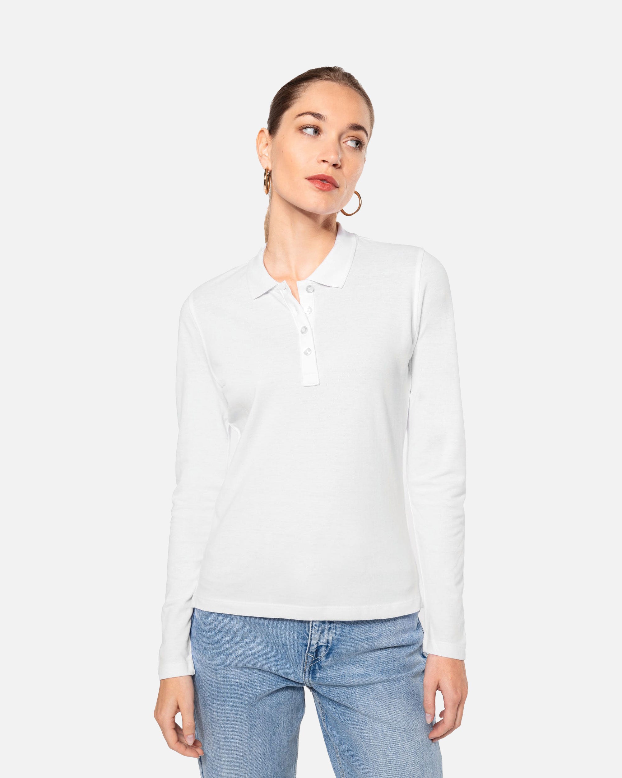 Klassisches Damen Piqué Polo Langarmshirt White von VIVID