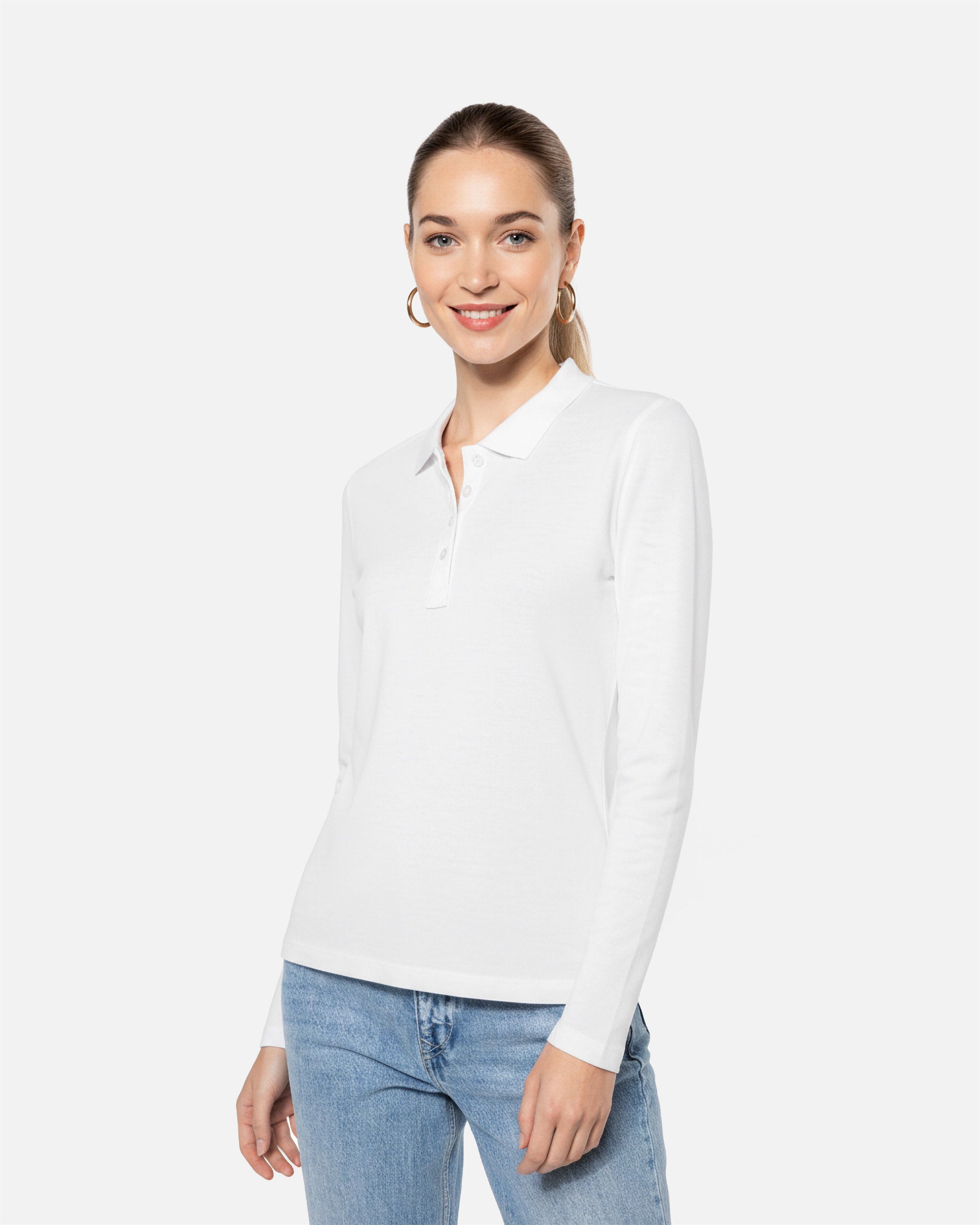 Klassisches Damen Piqué Polo Langarmshirt White von VIVID