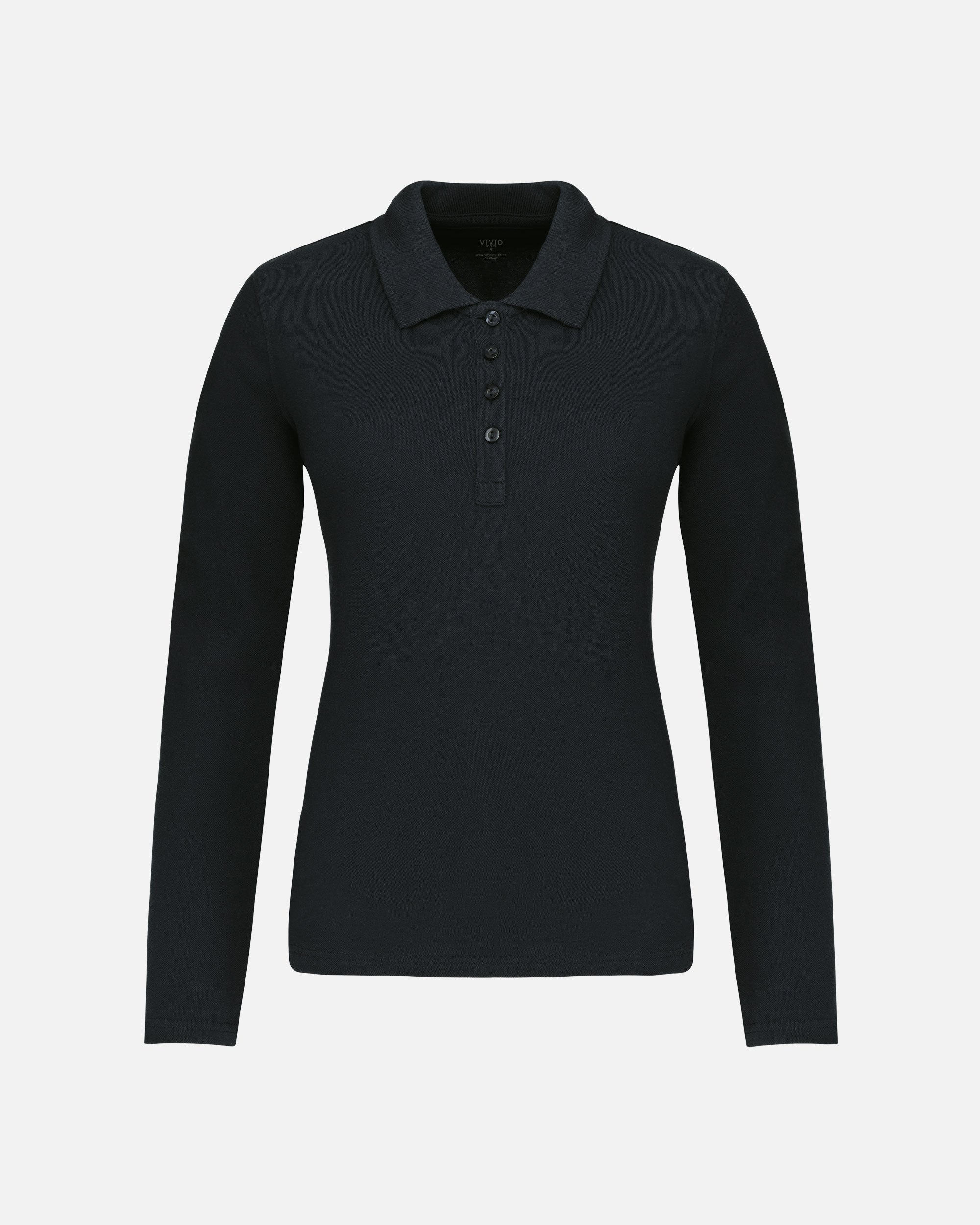 Klassisches Damen Piqué Polo Langarmshirt Black von VIVID