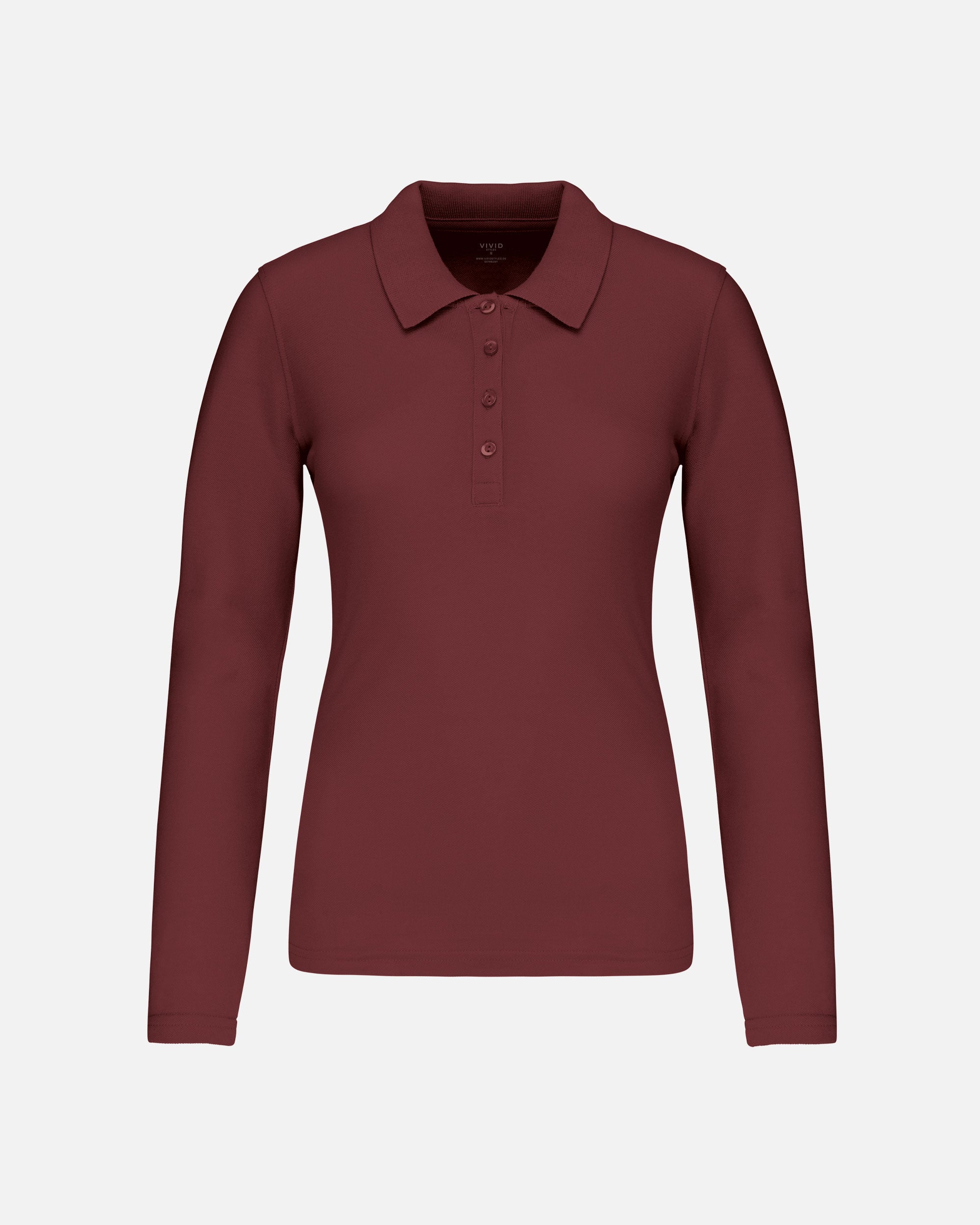 Klassisches Damen Piqué Polo Langarmshirt Burgundy von VIVID
