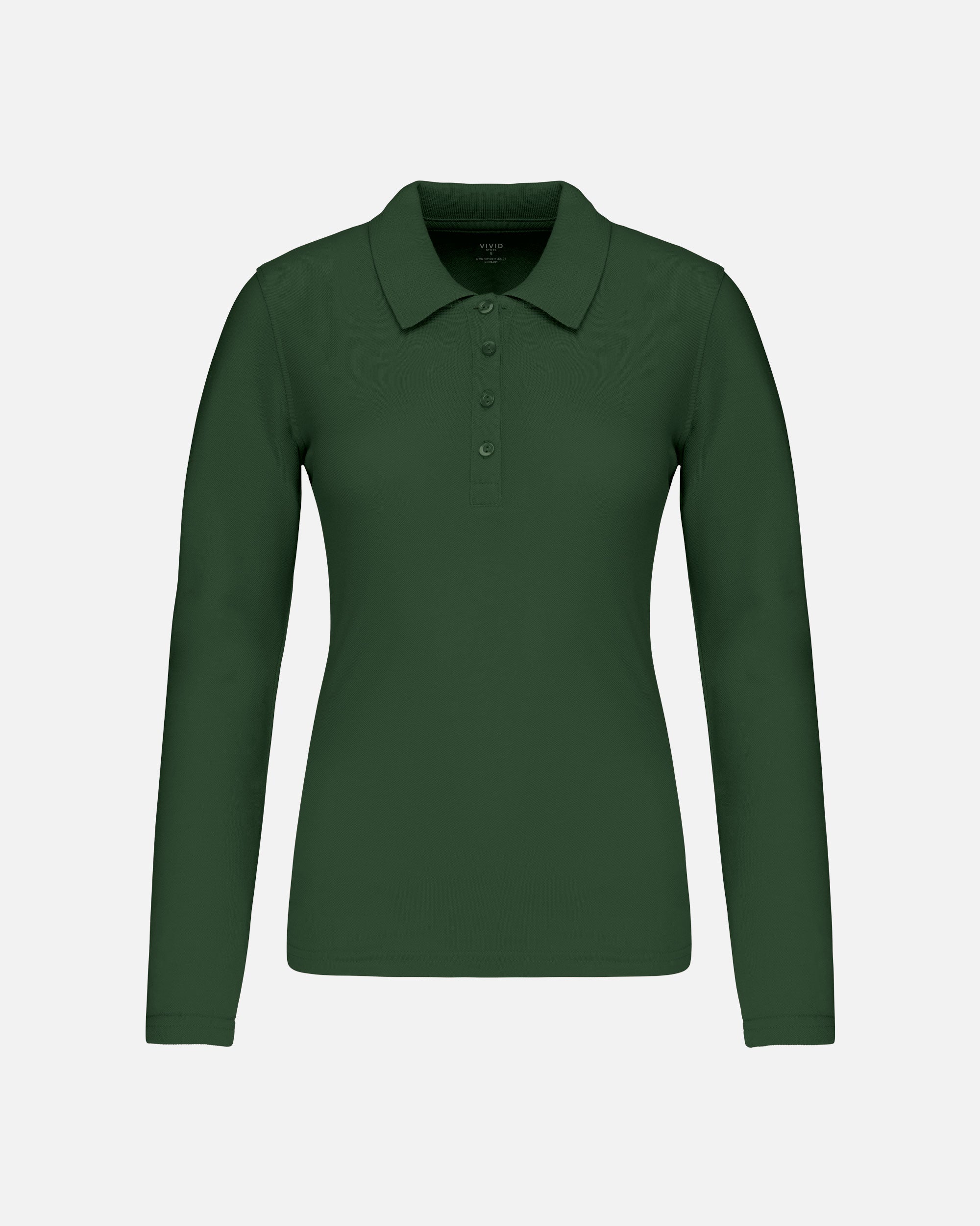 Klassisches Damen Piqué Polo Langarmshirt Forest Green von VIVID