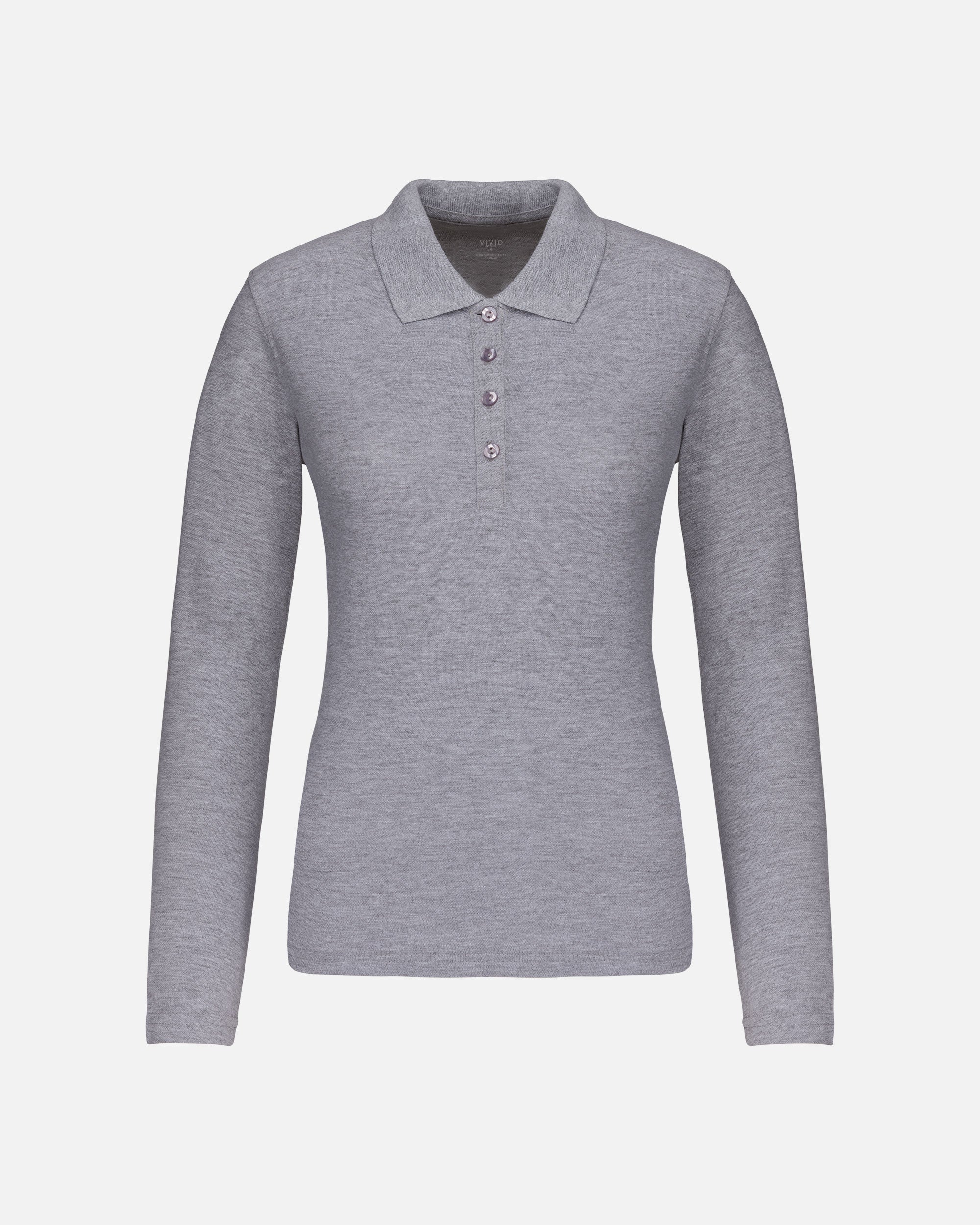 Klassisches Damen Piqué Polo Langarmshirt Grey Heather von VIVID