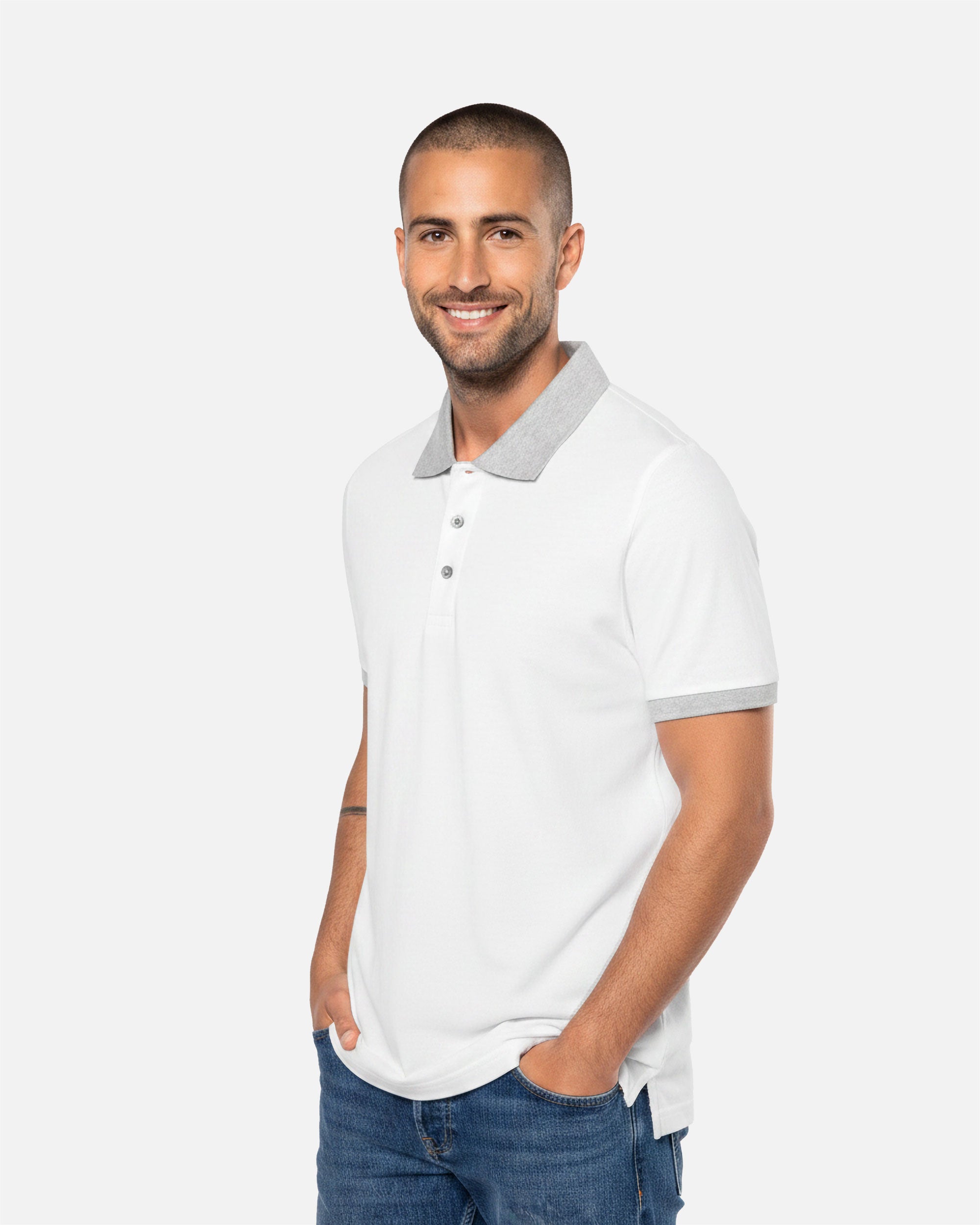 Zweifarbiges Herren Piqué Polo T-Shirt White-Grey von VIVID