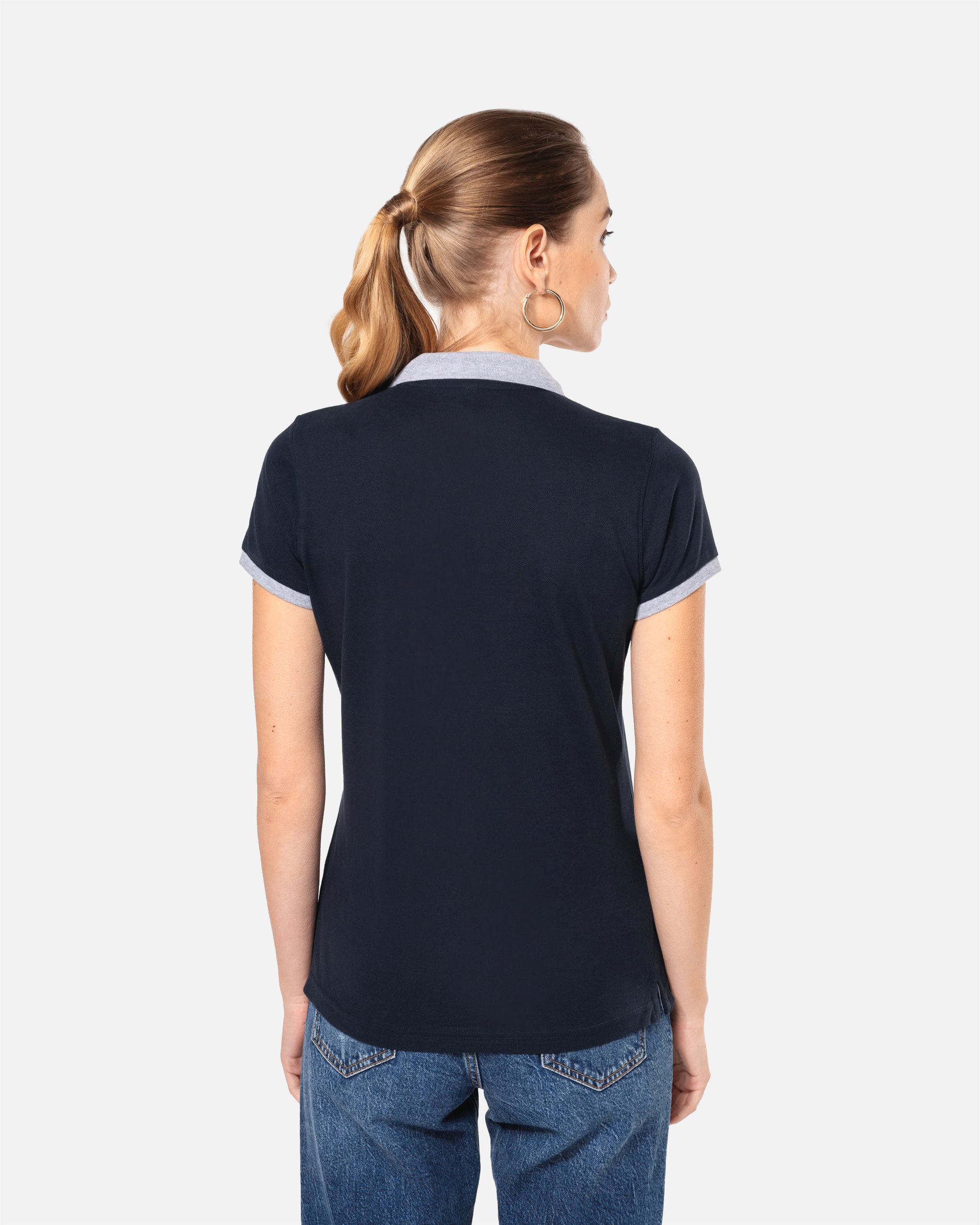 Zweifarbiges Damen Piqué Polo T-Shirt