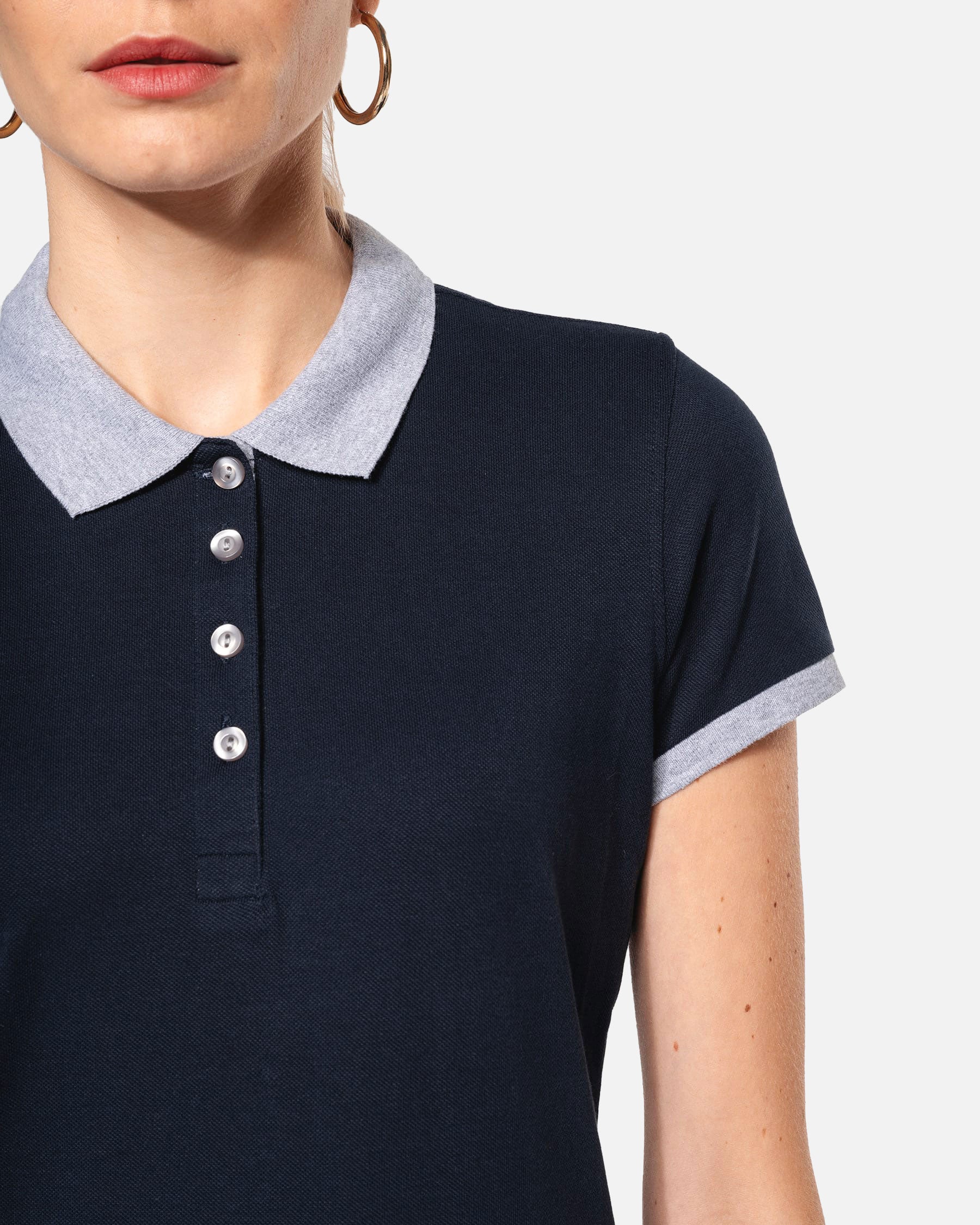 Zweifarbiges Damen Piqué Polo T-Shirt