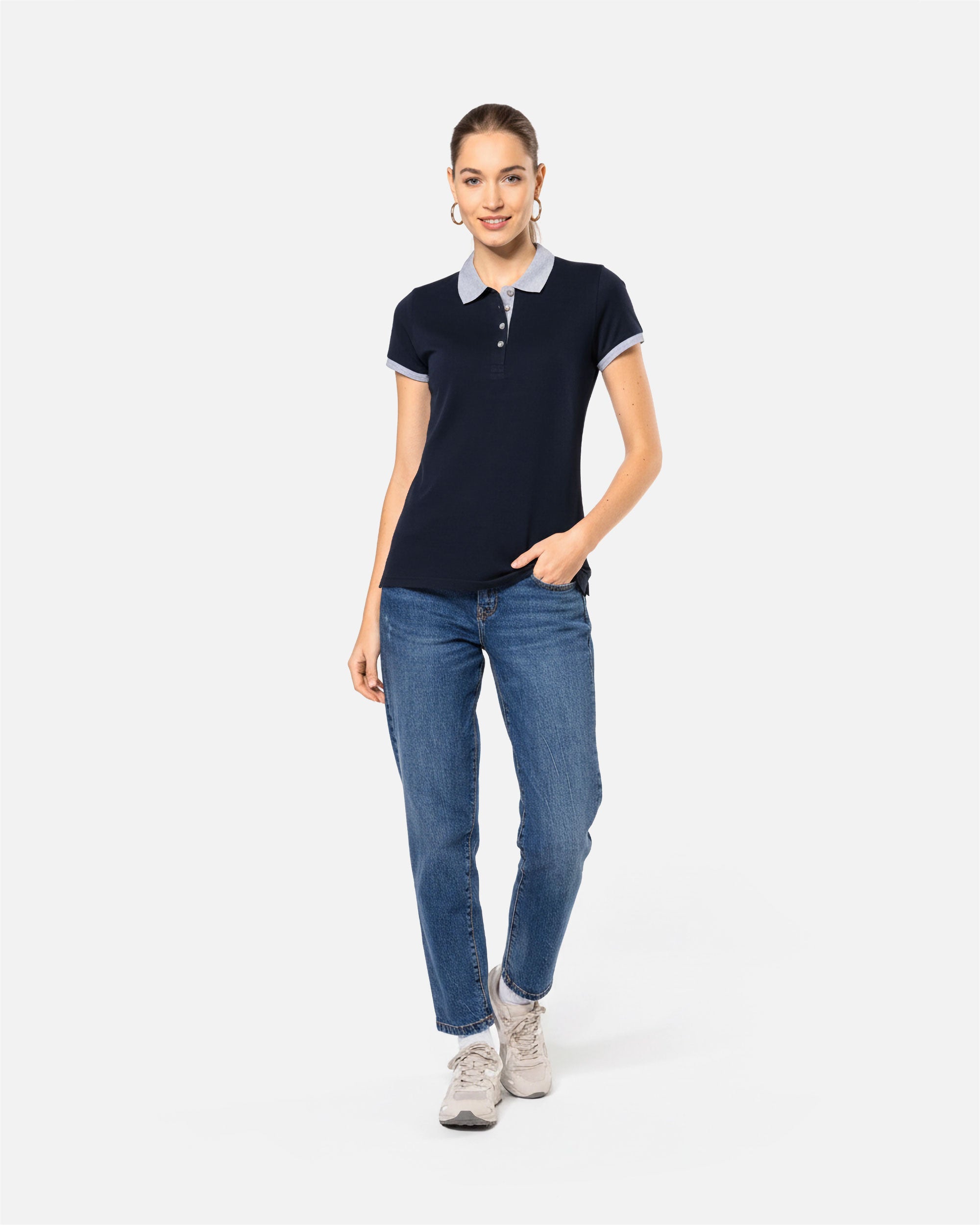Zweifarbiges Damen Piqué Polo T-Shirt von VIVID