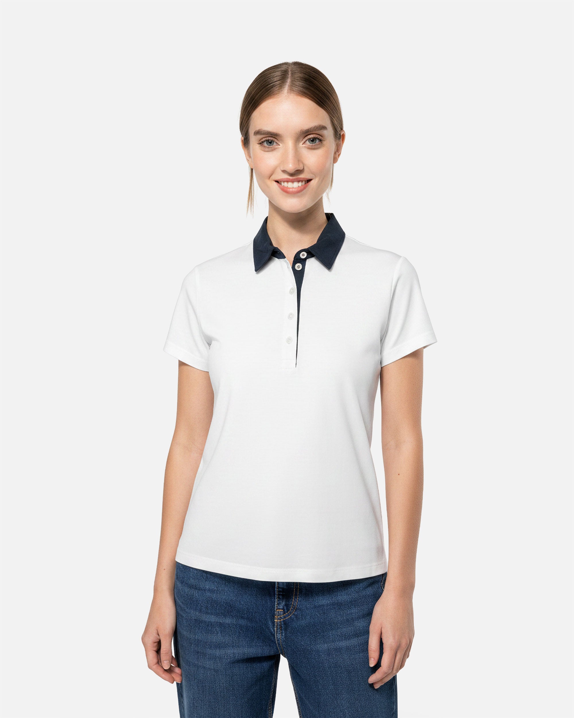 Zweifarbiges Damen Jersey Polo T-Shirt