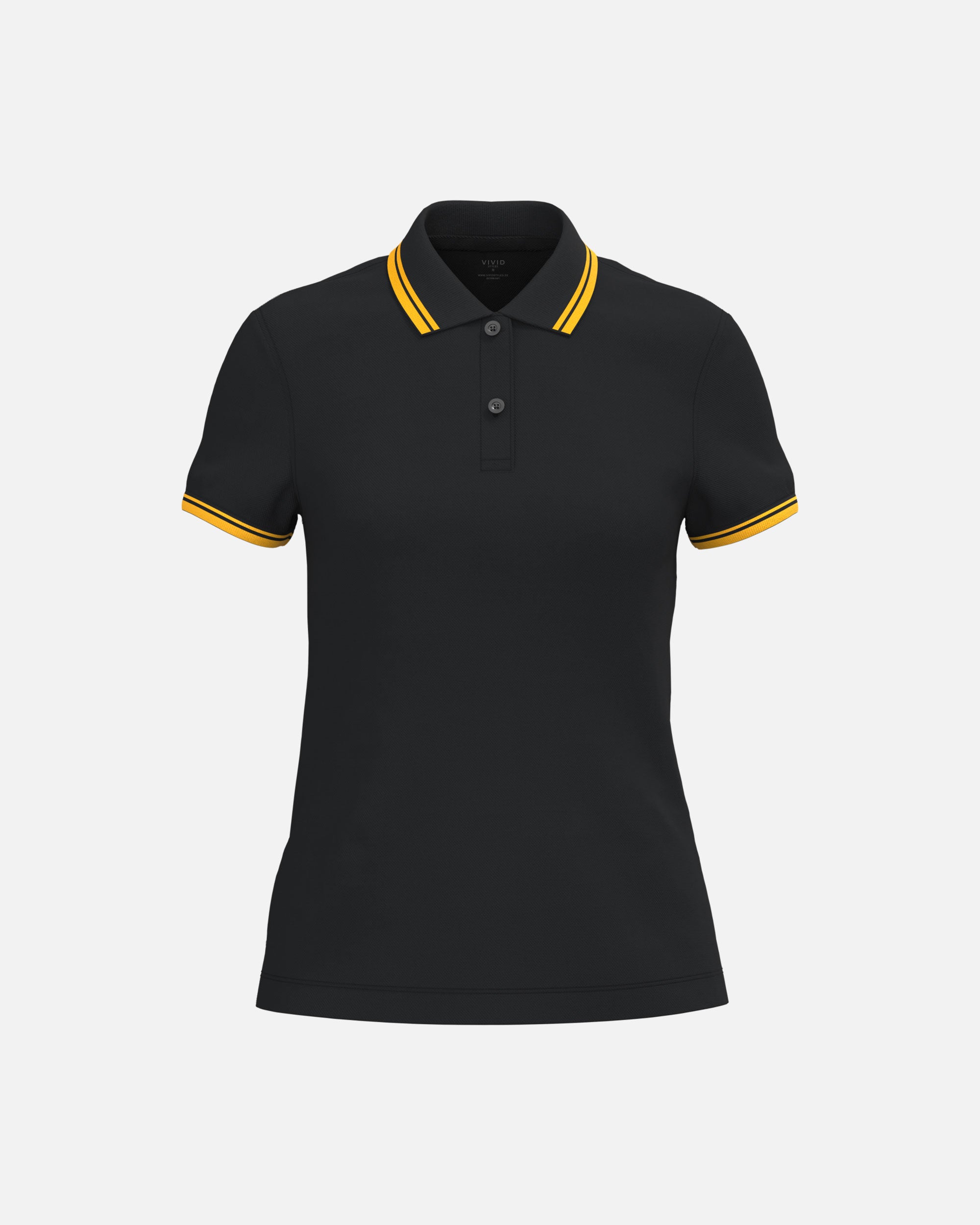Klassisches Damen Piqué Polo T-Shirt mit Kontrastfarben Black-Yellow von VIVID