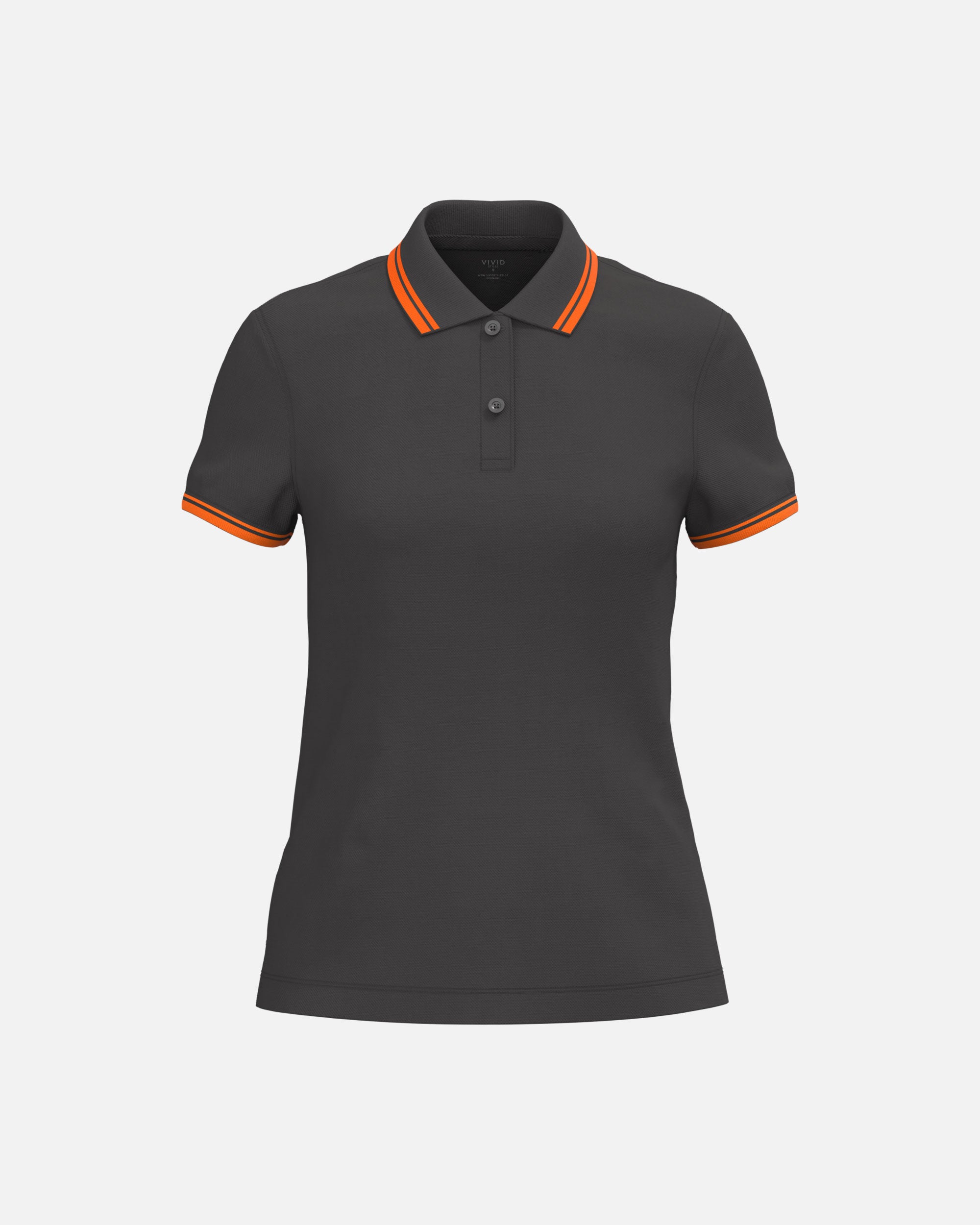 Klassisches Damen Piqué Polo T-Shirt mit Kontrastfarben Charcoal-Orange von VIVID
