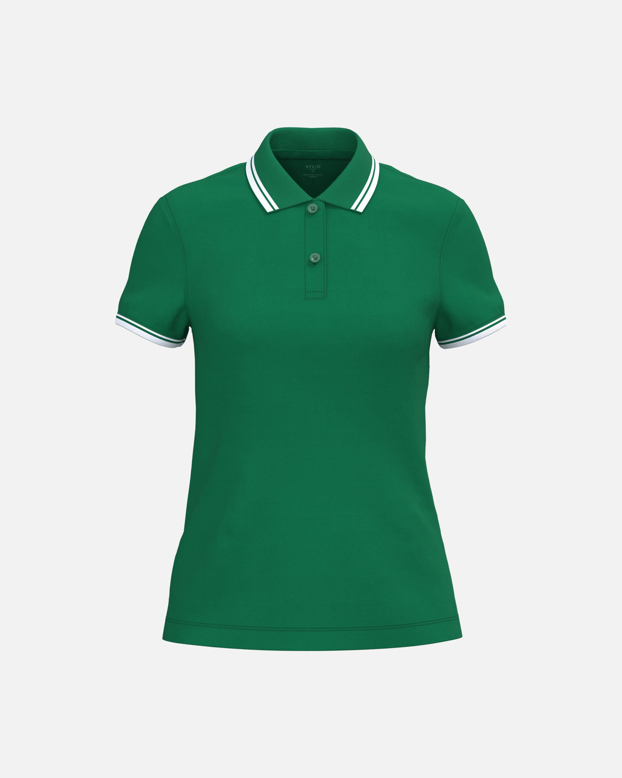 Klassisches Damen Piqué Polo T-Shirt mit Kontrastfarben Kelly Green-White von VIVID