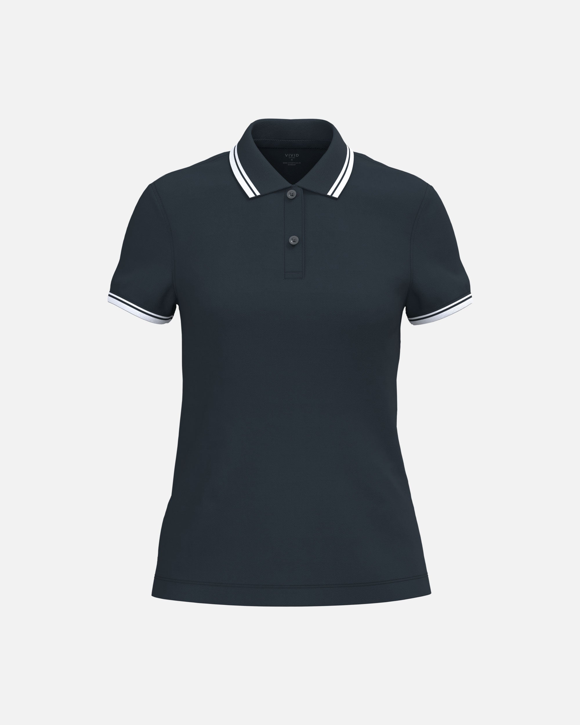 Klassisches Damen Piqué Polo T-Shirt mit Kontrastfarben Navy Blue-White von VIVID