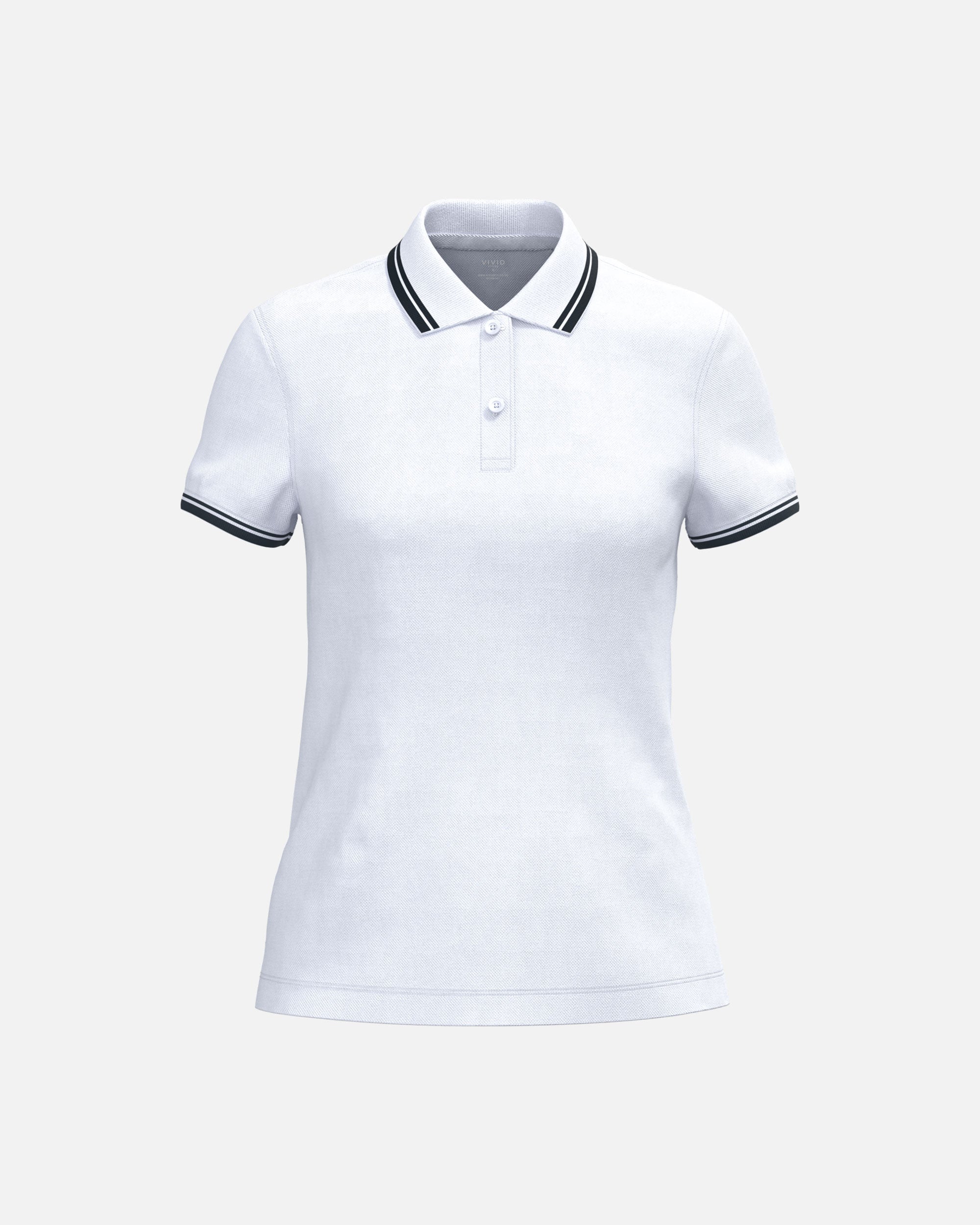 Klassisches Damen Piqué Polo T-Shirt mit Kontrastfarben White-Navy Blue von VIVID