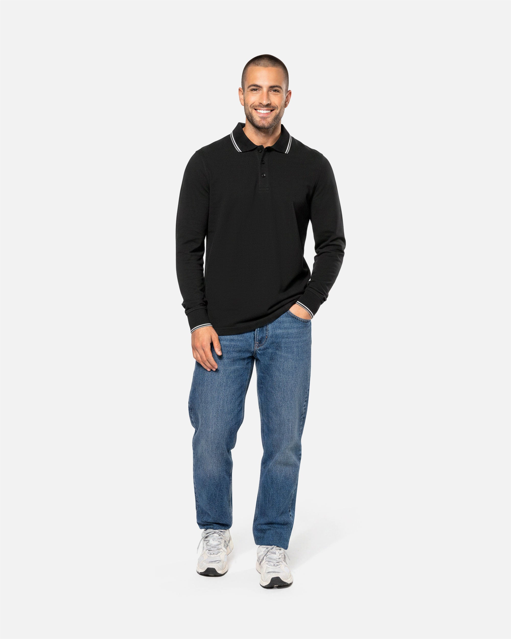 Schweres Herren Piqué Polo Langarmshirt mit Kontrastfarben von VIVID