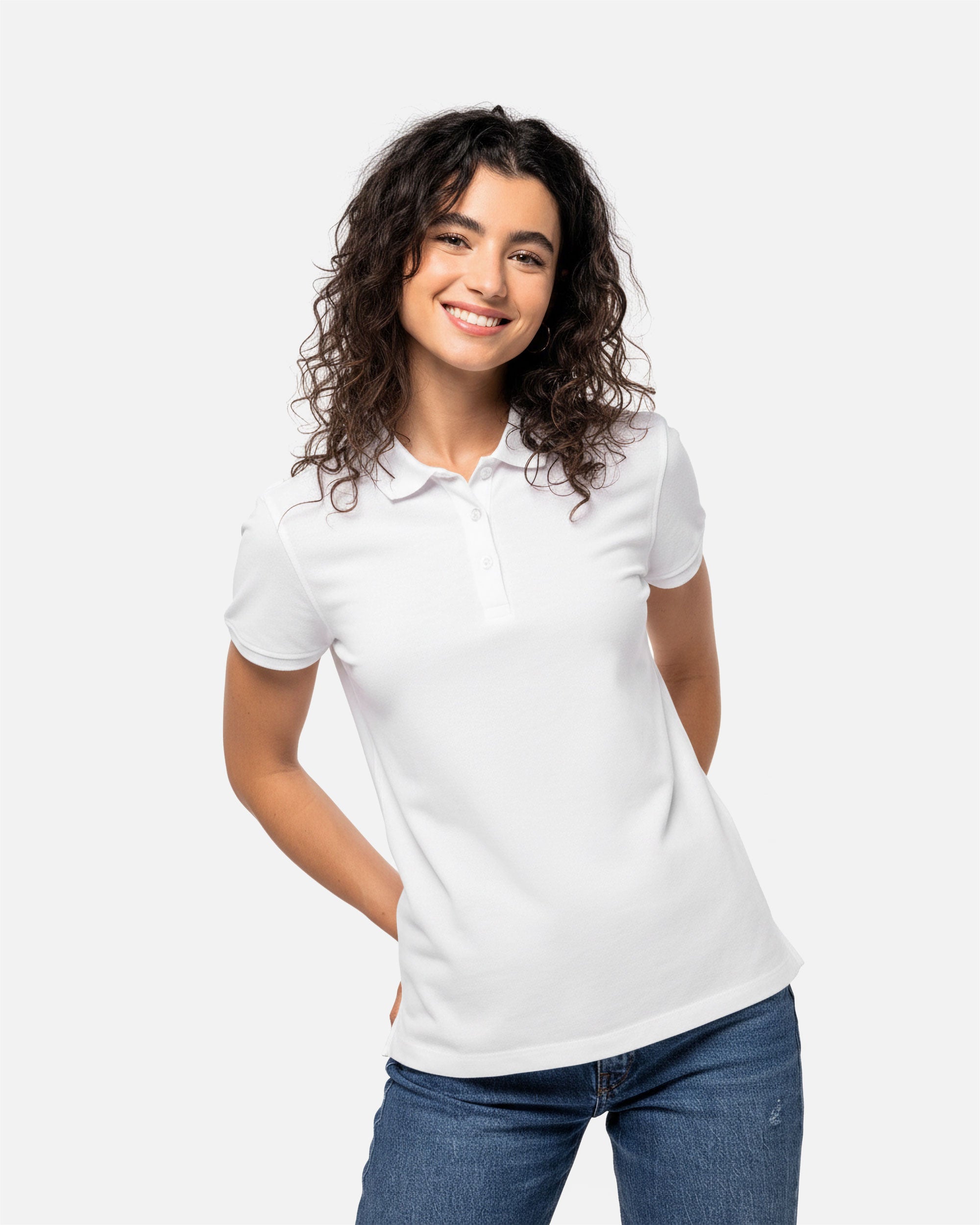 Damen Piqué Polo T-Shirt White von VIVID