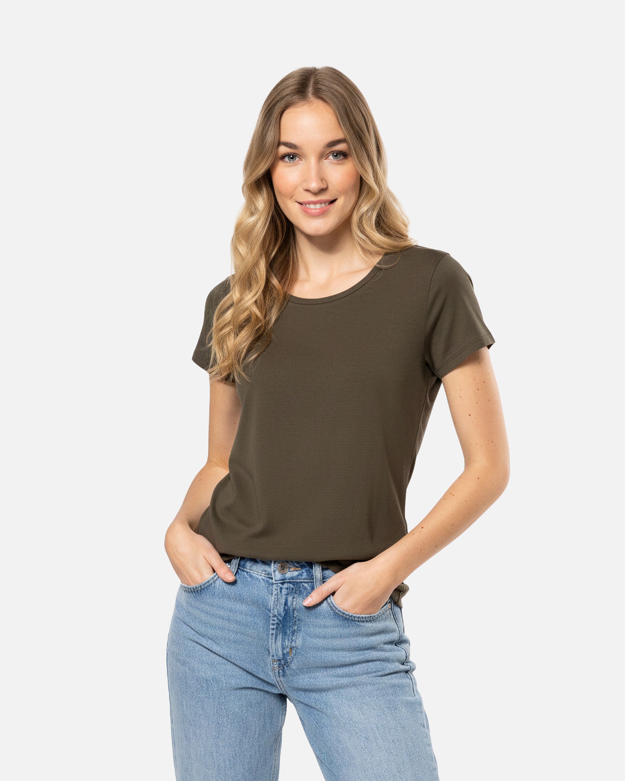Basic Damen T-Shirt Khaki von VIVID