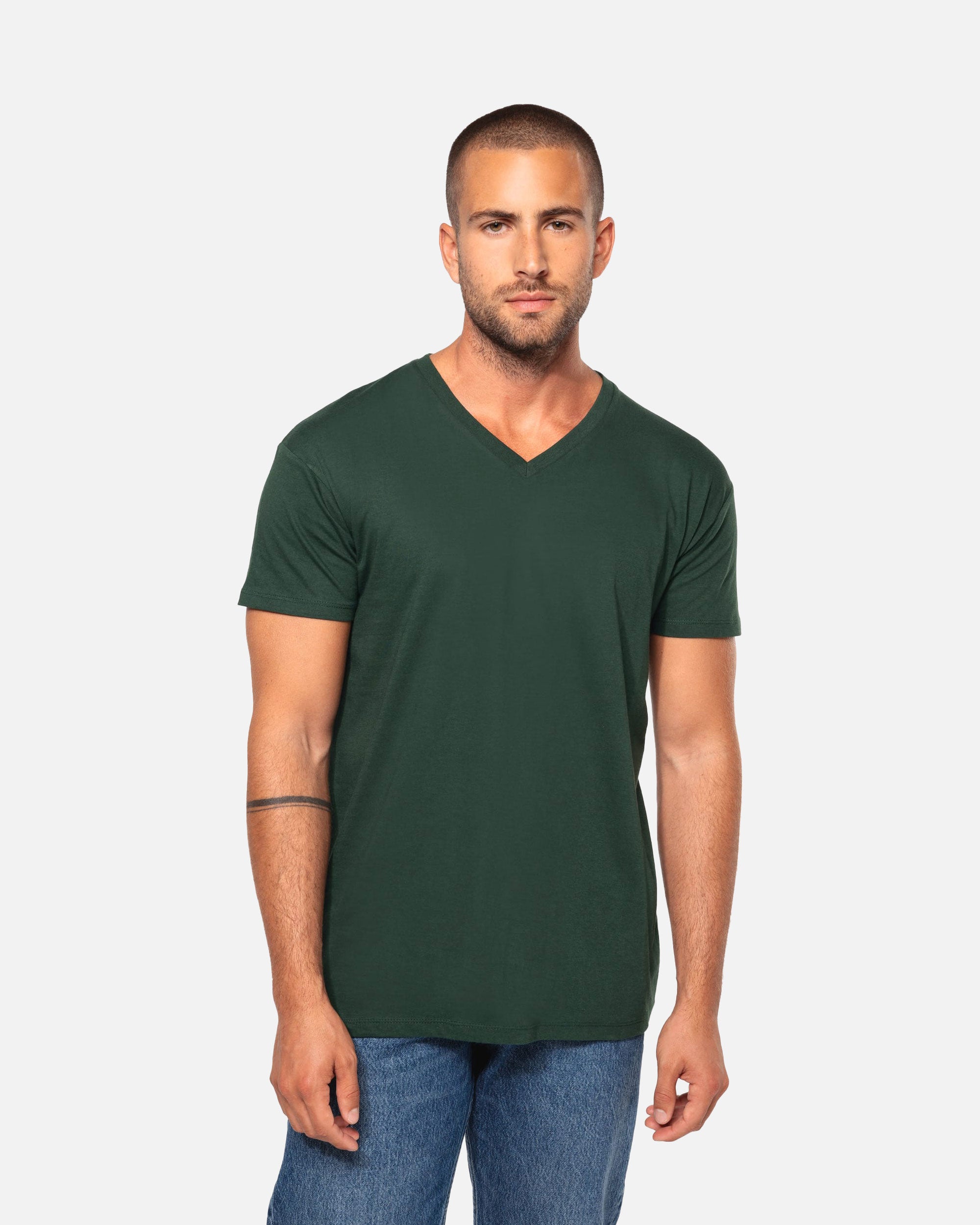 Leichtes Herren Basic T-Shirt mit V-Ausschnitt Forest Green von VIVID