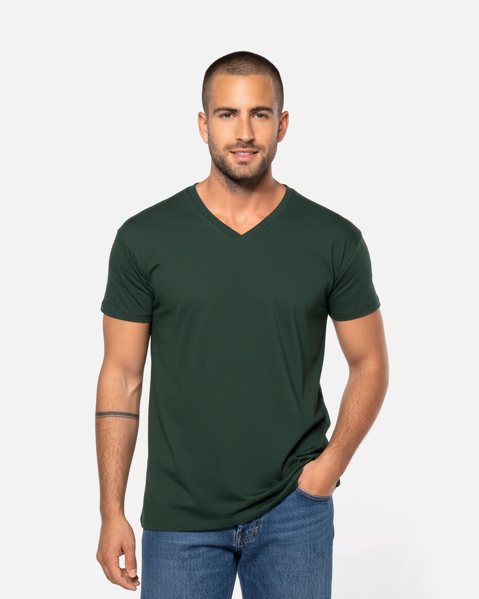 Leichtes Herren Basic T-Shirt mit V-Ausschnitt Forest Green von VIVID